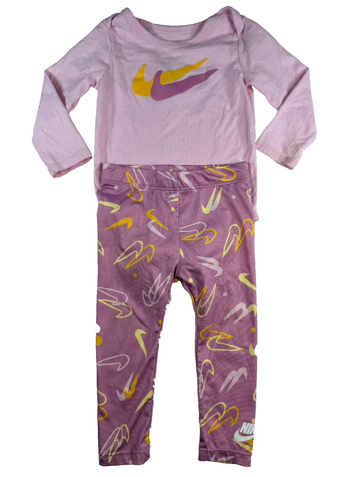 Nike Toddler Girls 2 Piece Outfit Pink Logo Shirt Leggings Set Size 18M