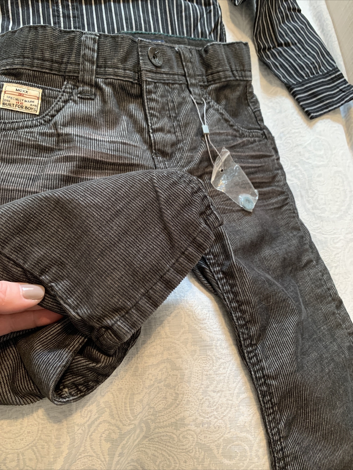 Mexx Boys Sm Vest & Med Button-up LS Shirt & Pants Adjustable Waist 4 Black Gray