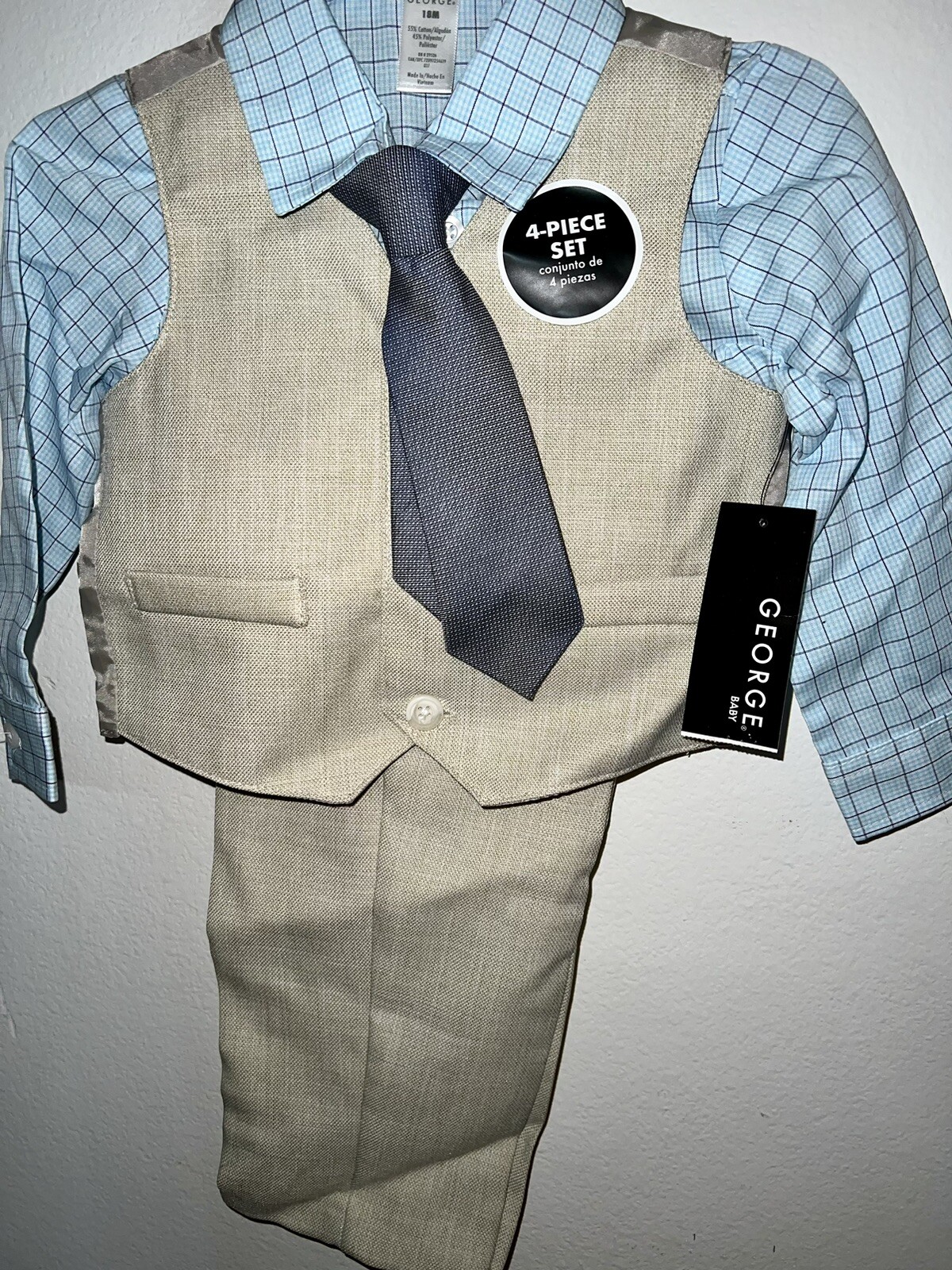 GEORGE 4pc Formal Attire Blue Dress Suit Set 18 Months Pants Vest Tie Easter
