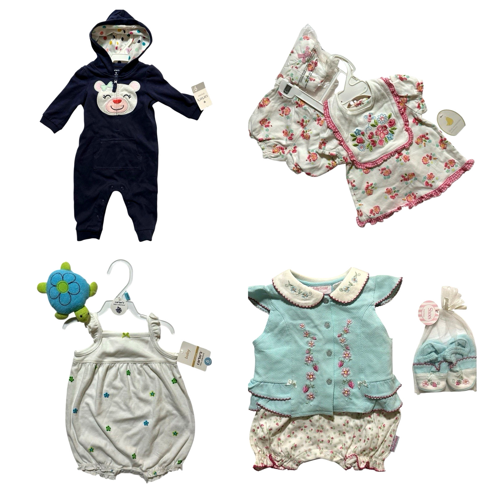 4 Baby Girl Outfits Carters 1st Moments and Baby Grand 3-6, 6 and 9 Months NEW