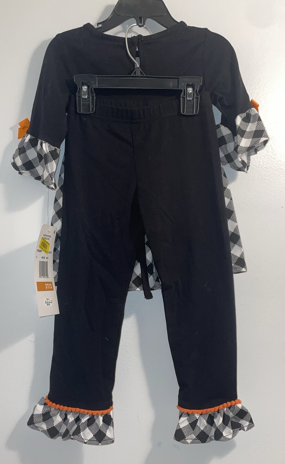 Rare Editions Outfit Girls 3T Pumpkin Black White Check Thanksgiving Top Pants