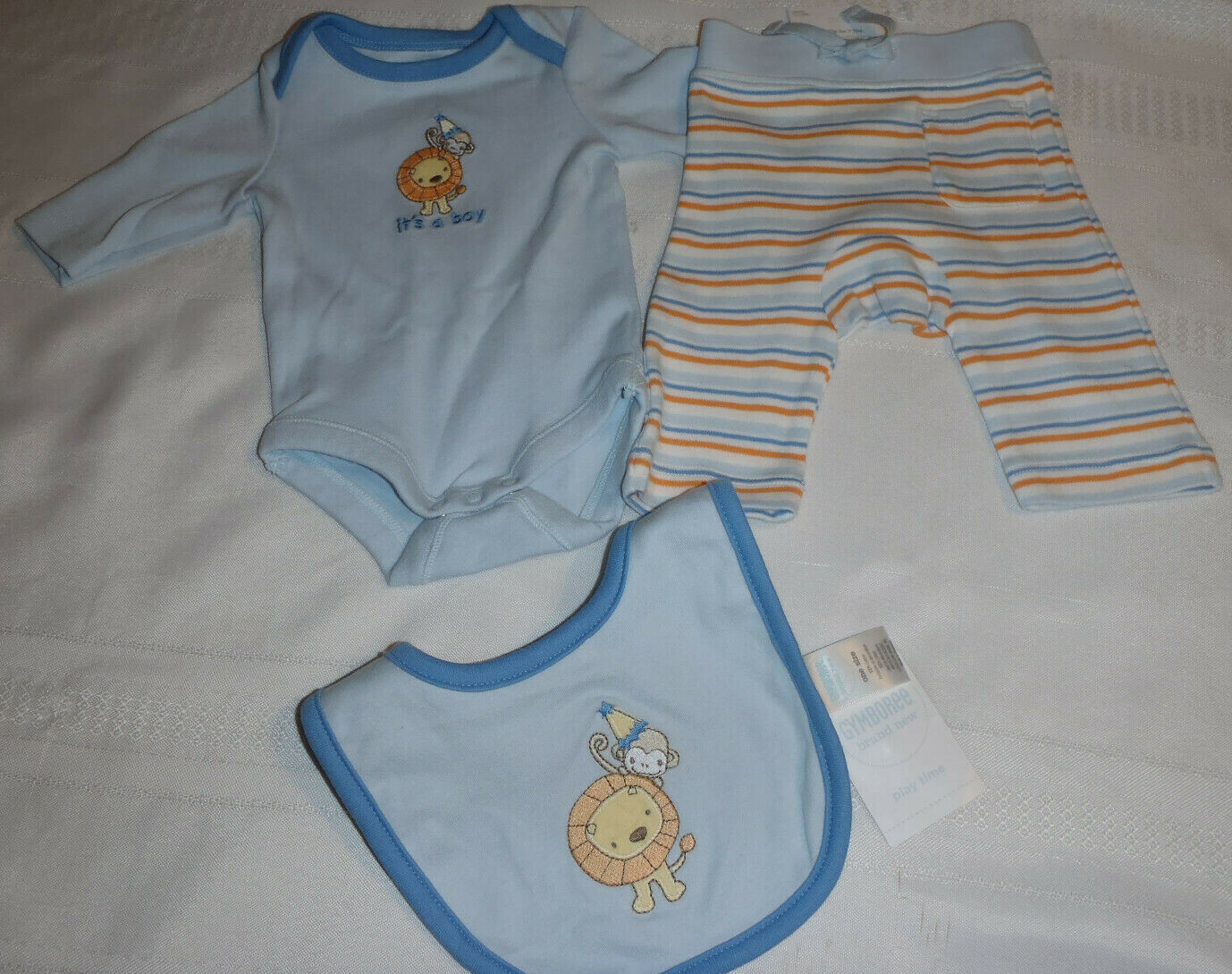 Gymboree Preemie Up To 7 Lbs Blue Lion Monkey Bodysuit Pants Bib Hat Outfit NWT