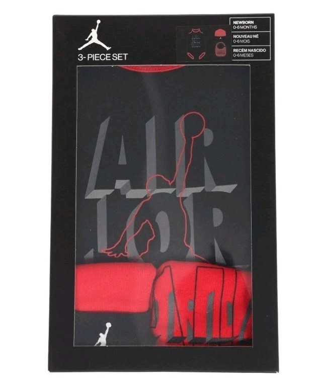 Nike Baby Air Jordan Jumpman 3 Piece Set Black Red Gray Newborn 0-6 Months