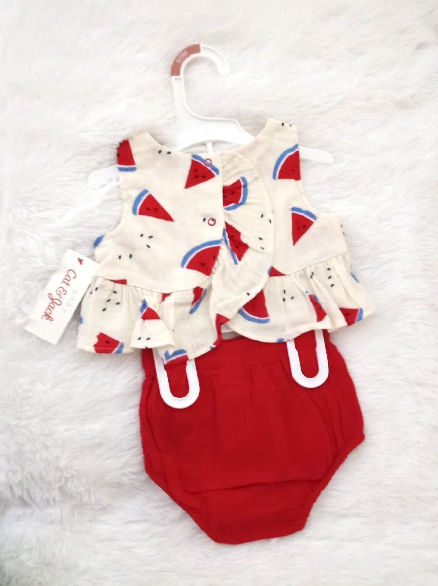 Cat & Jack Baby Girl Watermelon 2 Piece Top & Red Bottom Outfit (6-9M) – NEW!!!