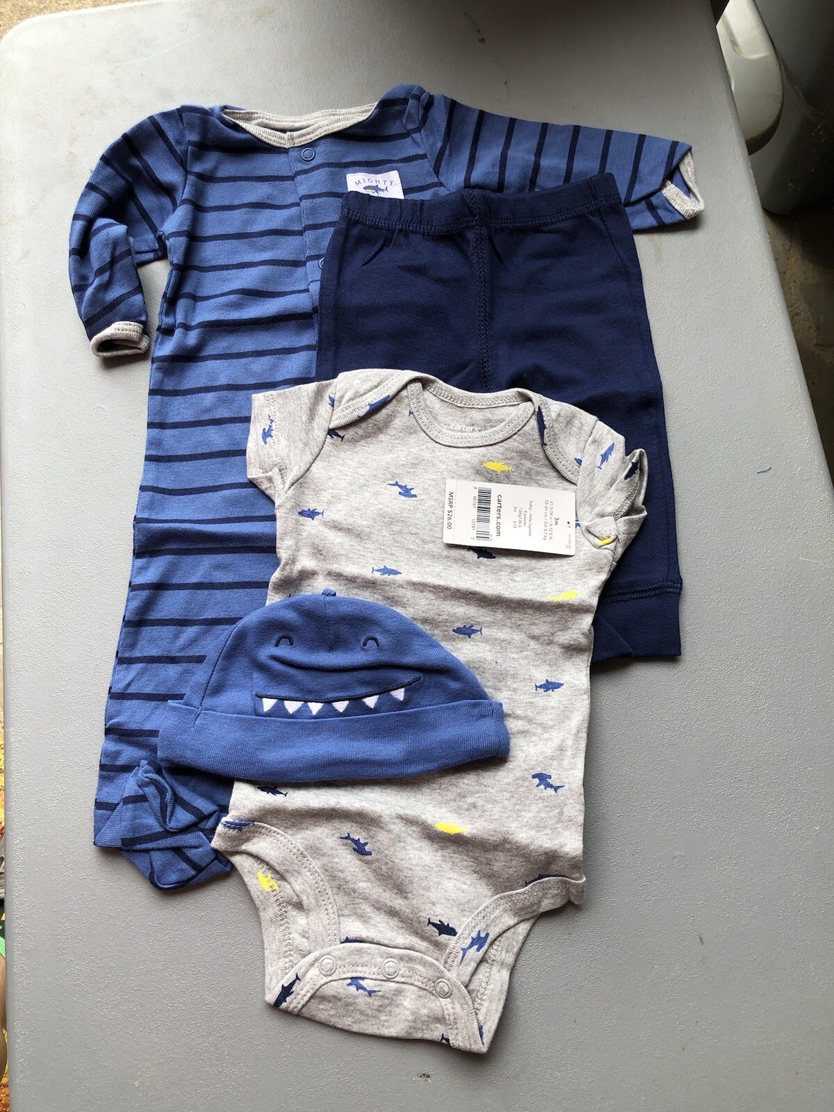 New With Tags 4 Piece Set Carter’s Size 3M Little Layette Set SKU WR29 Shark