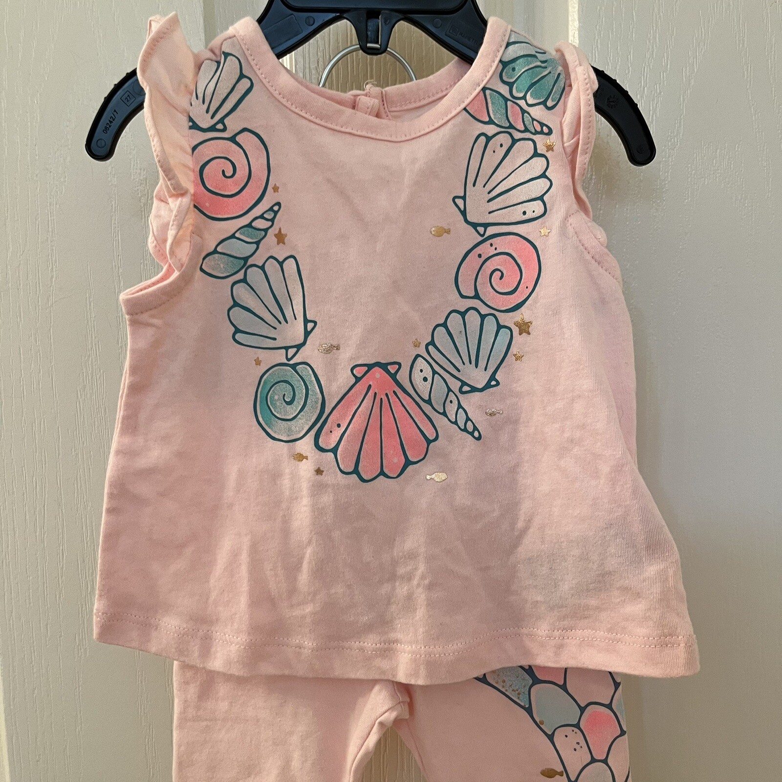 Baby Gap Mermaid Shell Pink 2-Piece Pants and Top Set Girls Size 3-6 Months