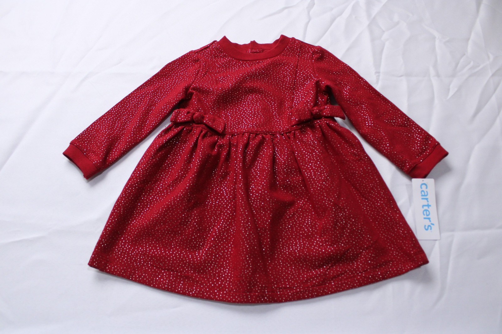 Carter’s Baby Girl’s Fleece Bow Glitter Dress Tights Set EJ3 Maroon Size 18M NWT