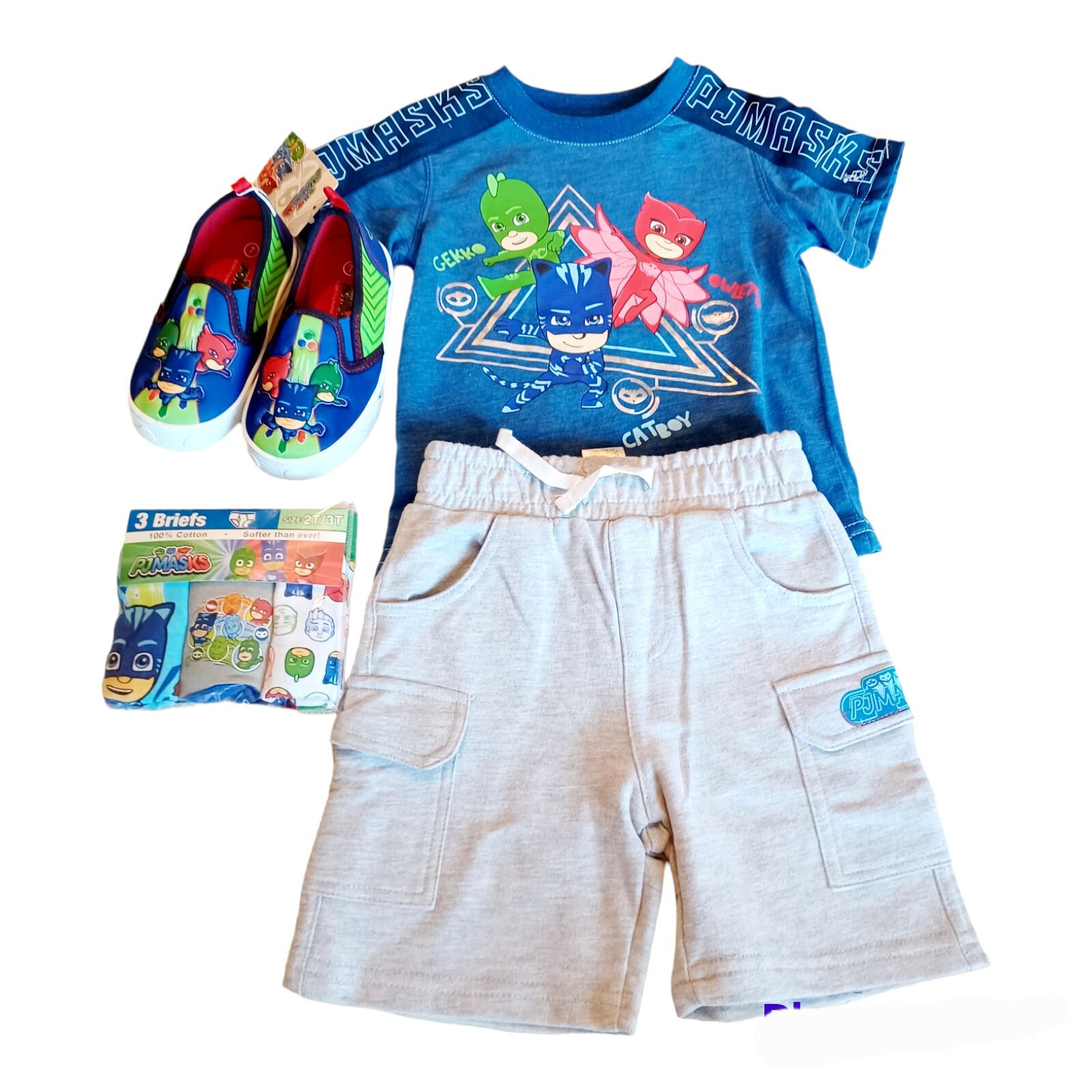 PJ Masks Lot: 2T Boys Short Set Slip On Shoes Size 7 Briefs Underwear-Catboy