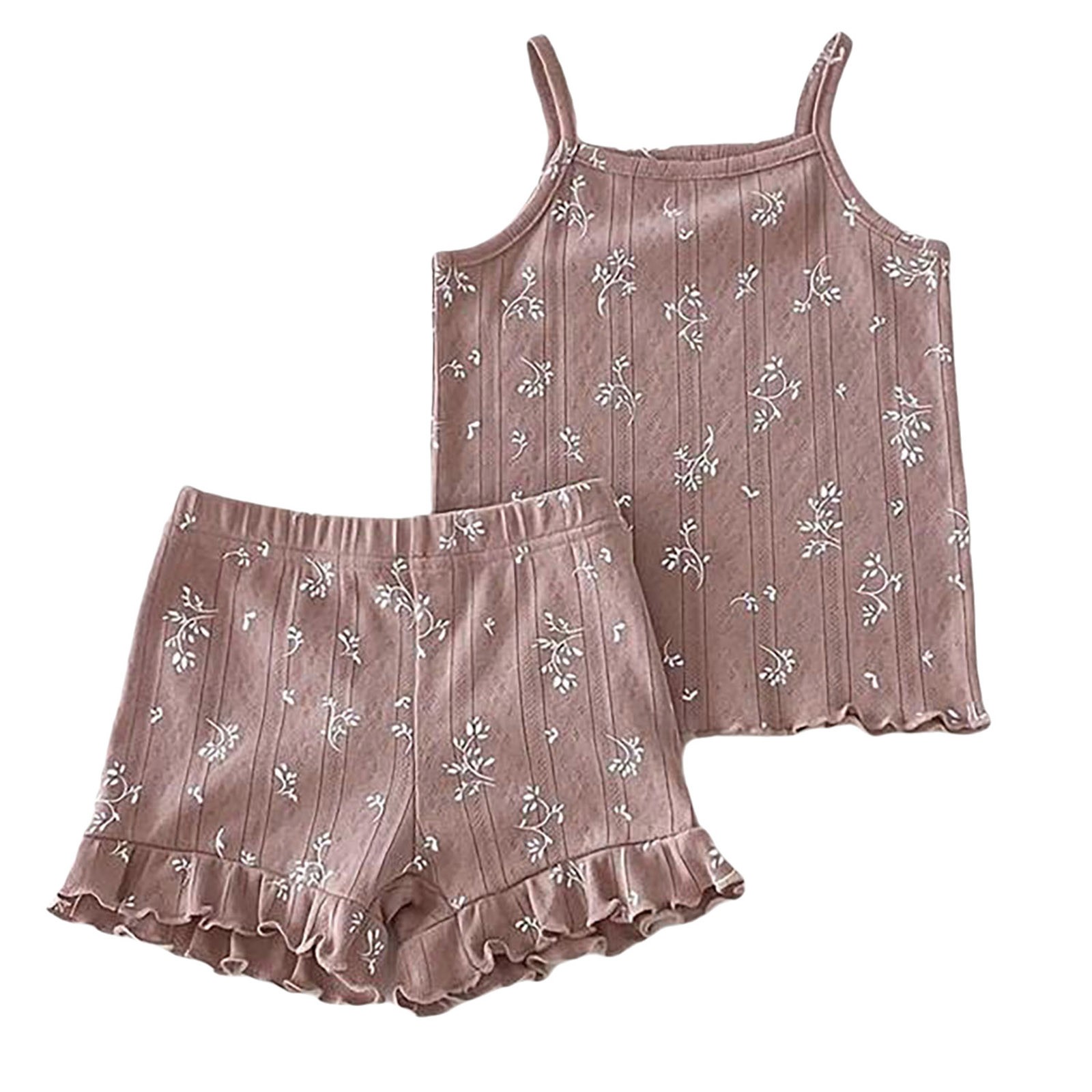 Baby Girls Camisole With Shorts Comfy 2-Piece Ruffled Hem Homewear Casual Cute