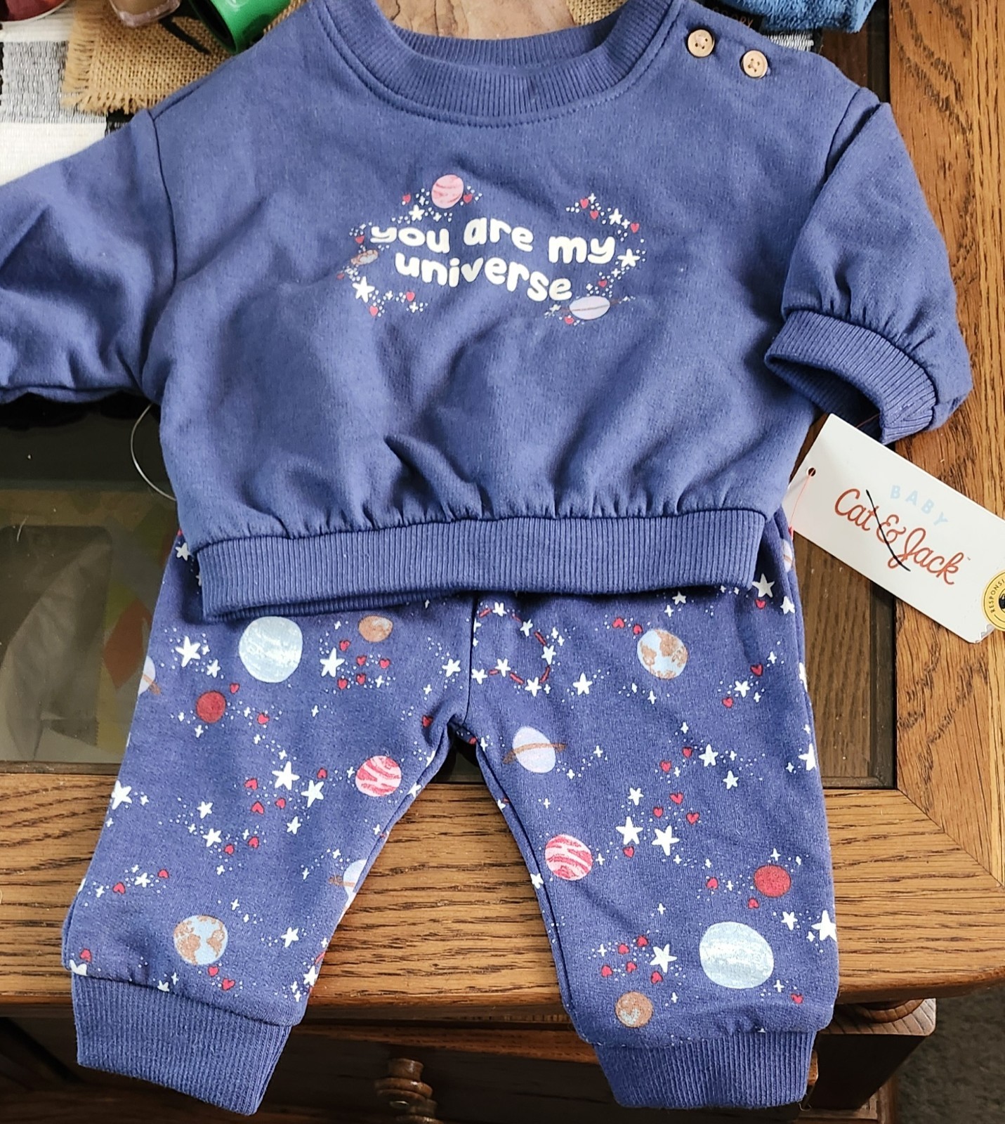 Cat & Jack 0-3 Months Infant Baby (you are my universe) Outfit Shirt & Pants Set