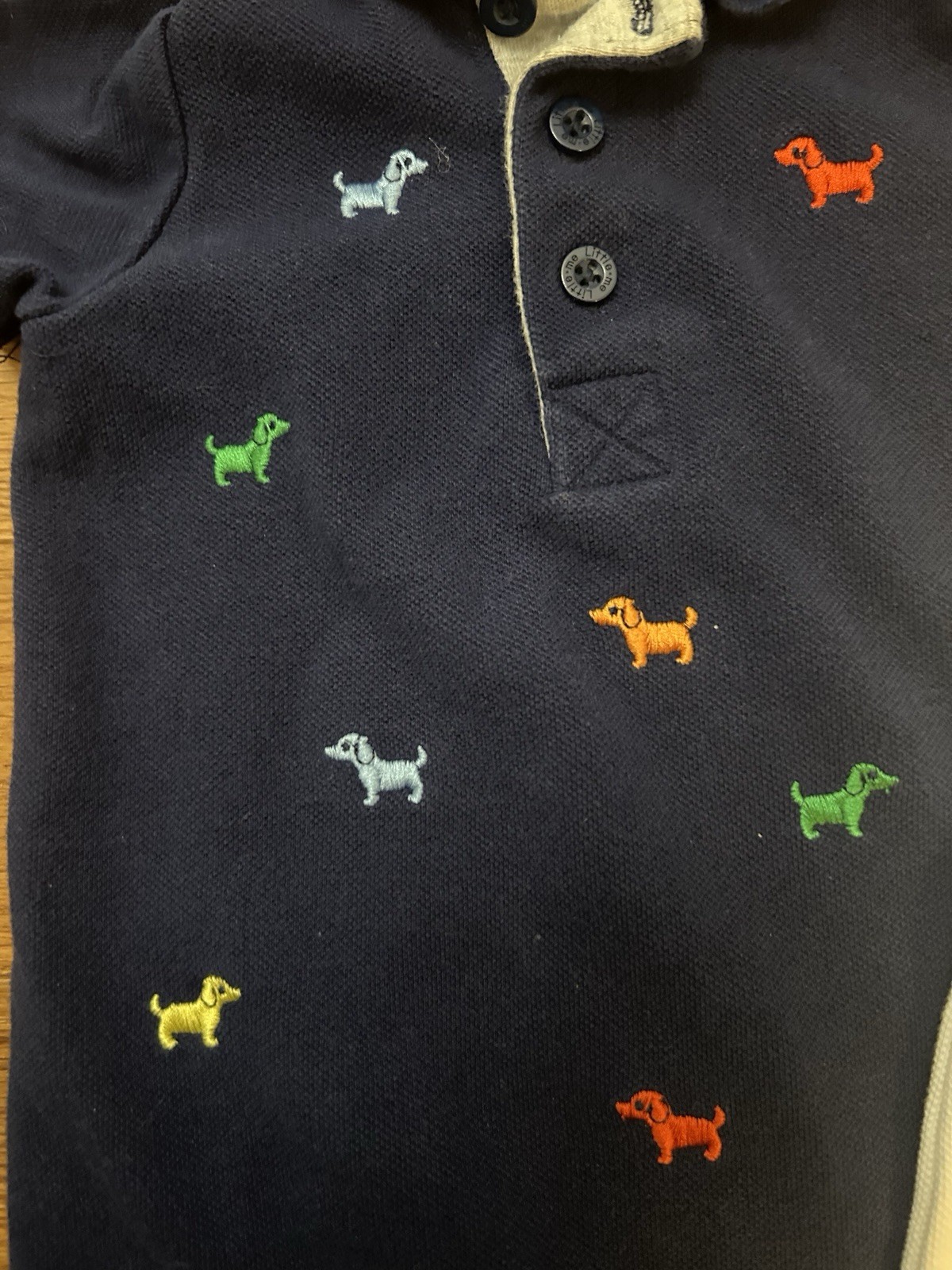 2-Little Me Puppy Dog Polo Romper Set 6M Baby Boy Navy White