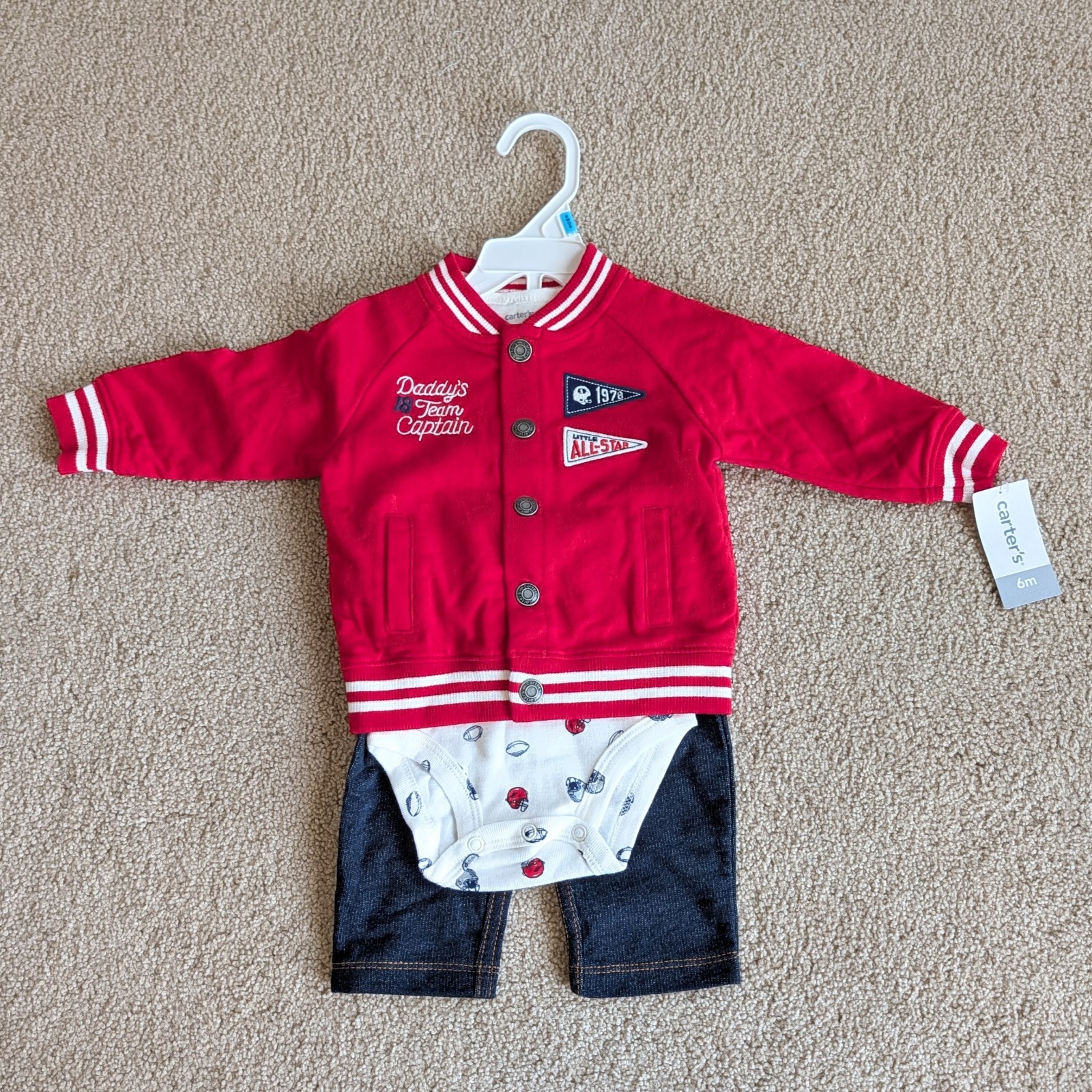 Carter’s Baby Boy 3 Piece Outfit (Jacket) Daddy’s Team Captain, 6 month
