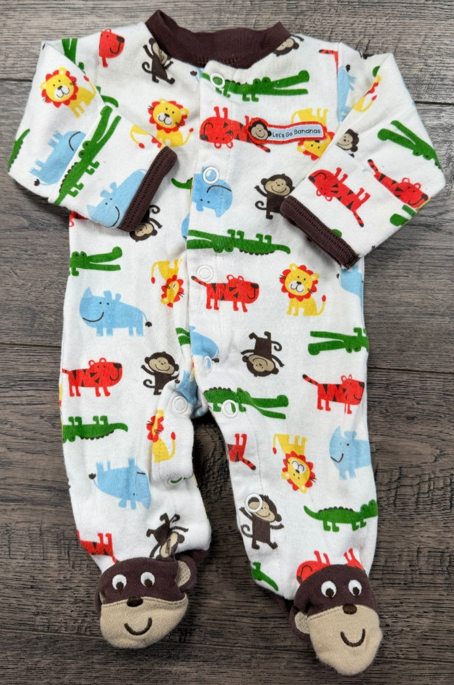 Baby Boy Clothes Carter’s Preemie Let’s Go Bananas Monkey Animals Footed Outfit