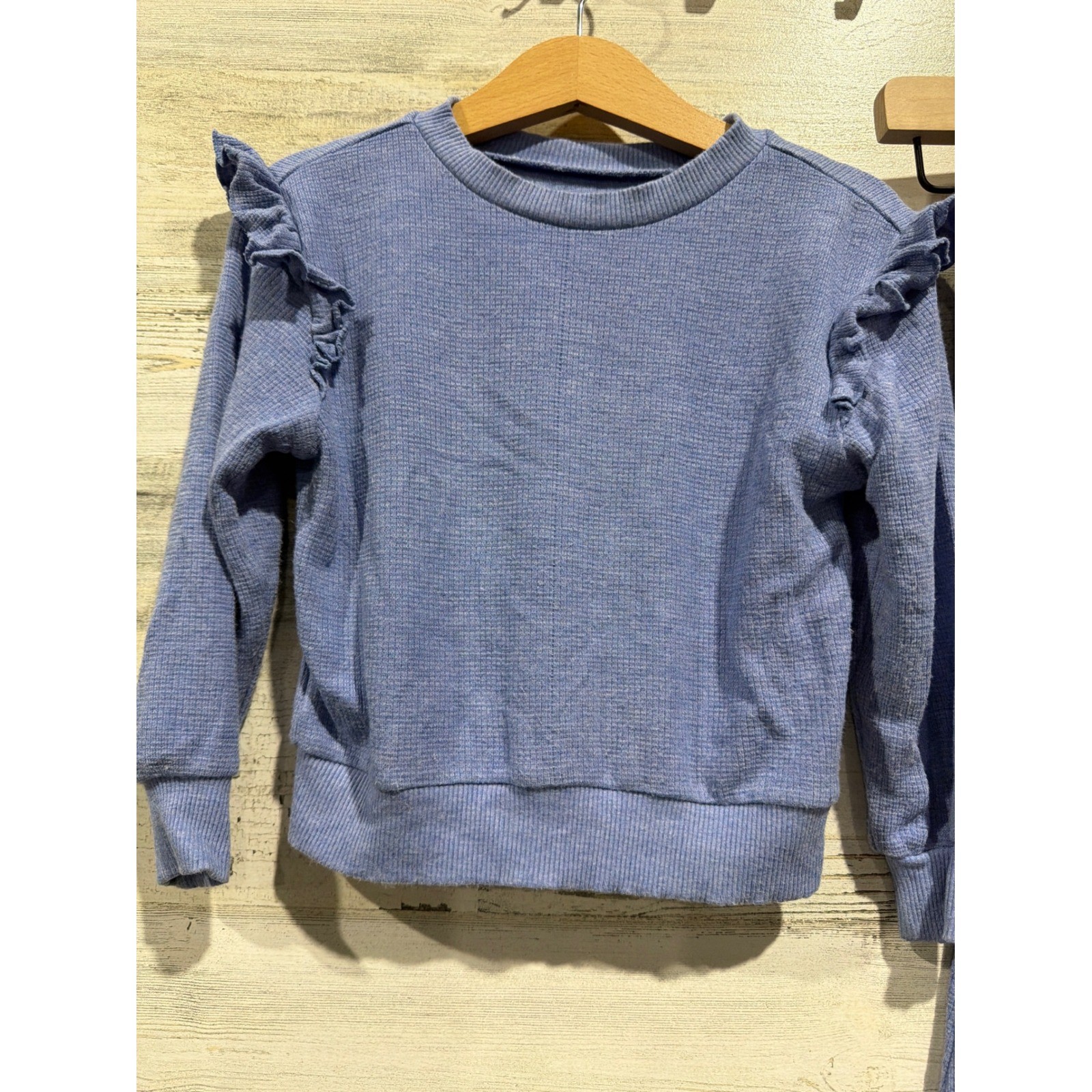 Little Sleepies Play Set Girls 2T Blue Waffle Knit Ruffle Flare EUC