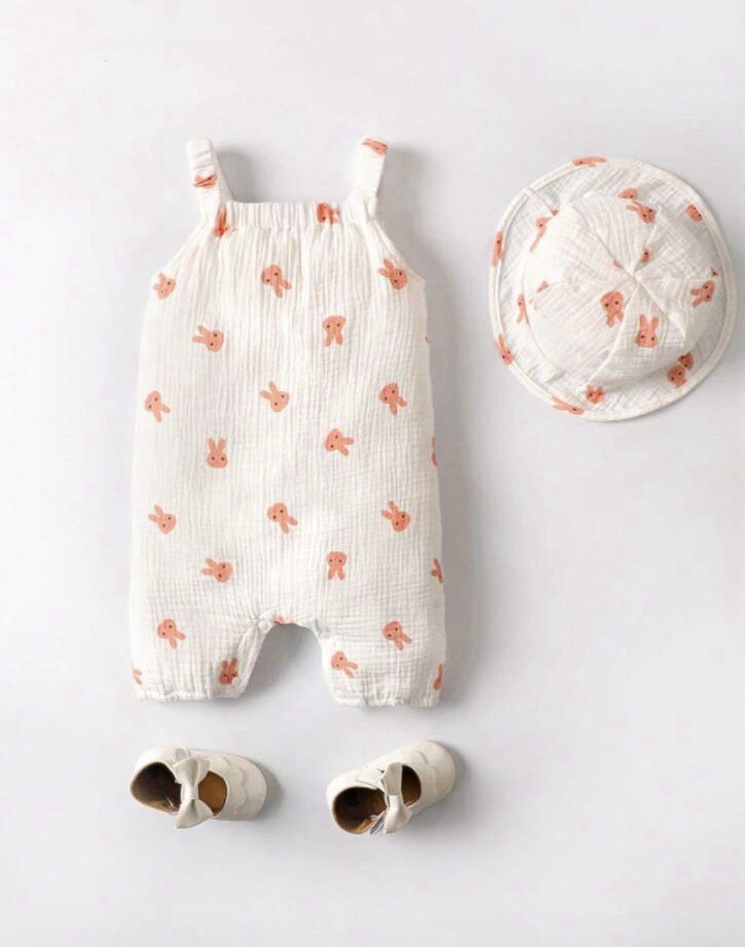 Baby’s Cute Bunny Print Cotton Cami Romper & Accessory Hat Age 6-9 Months
