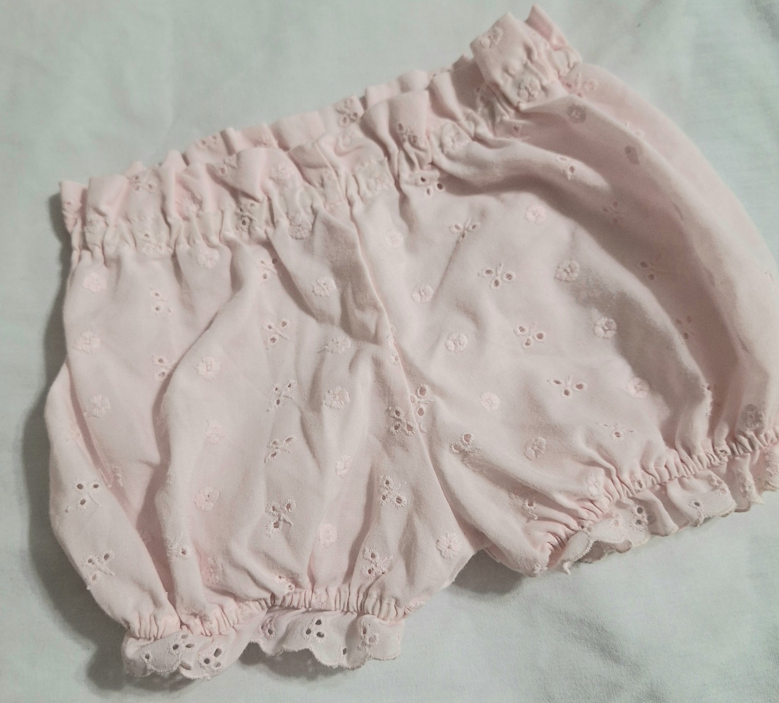 Vtg Baby Girl Set 3 6 Months Little Bitty Pink Eyelet Rosettes Bloomers Circle