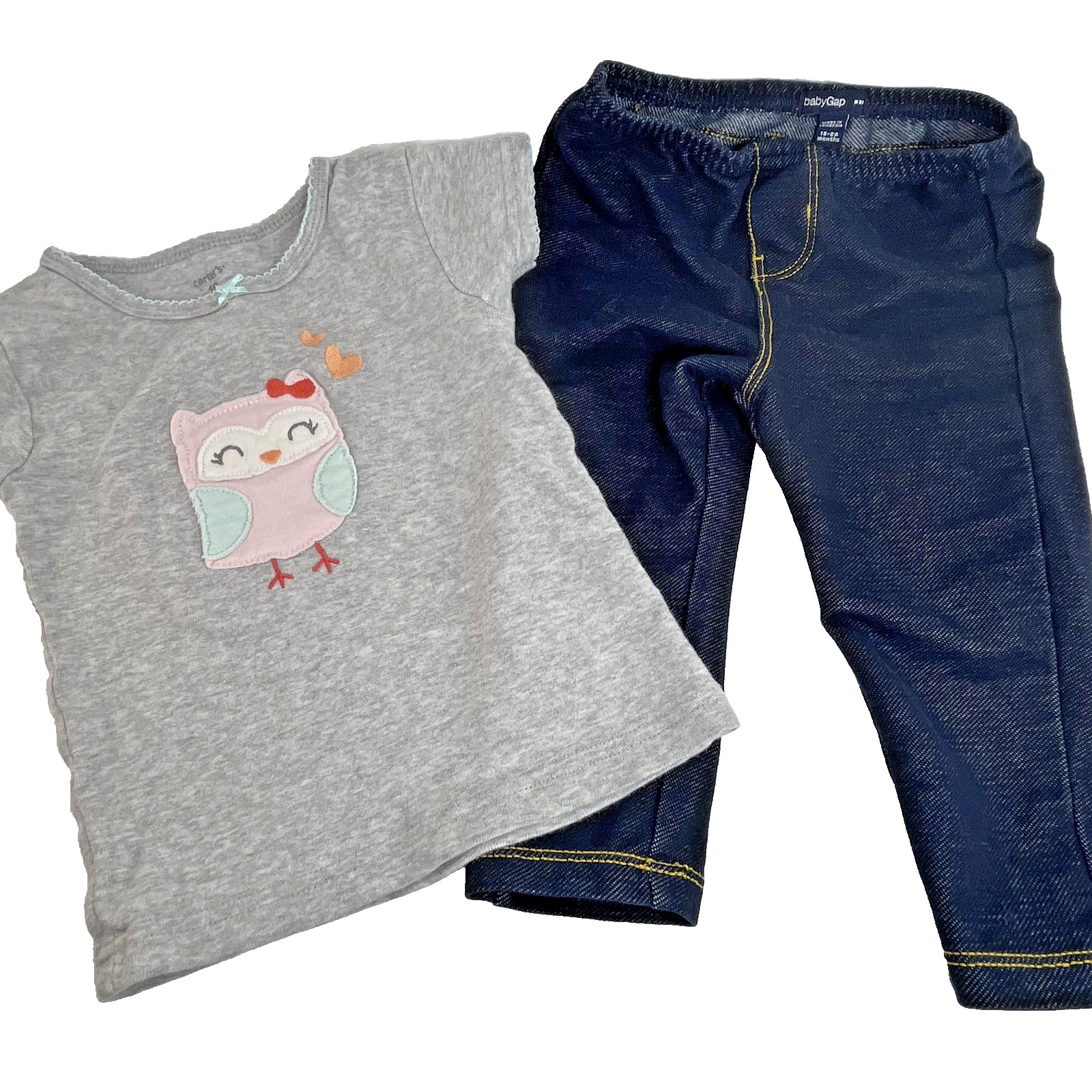 Carters Baby Girl Outfit Set 18M Owl Shirt Jeans Casual Clothes