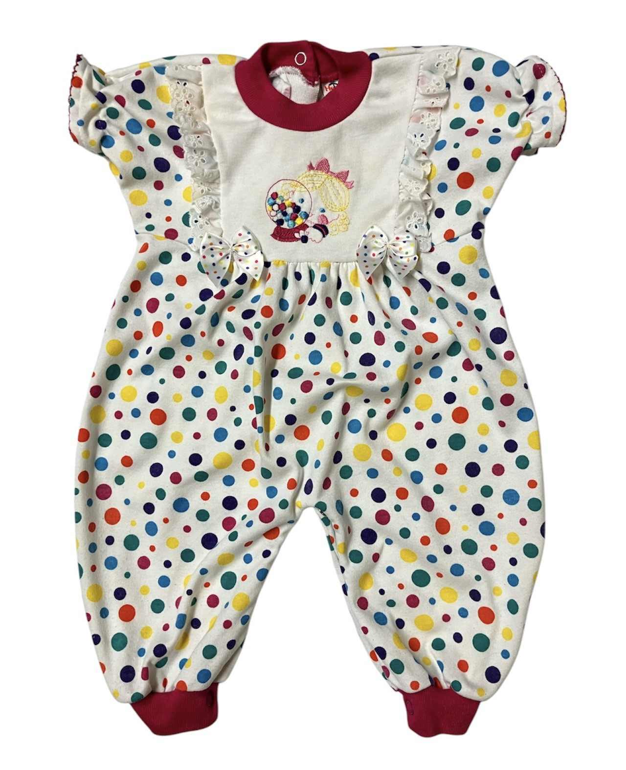 Vintage Health Tex Polka Dot Bubble Romper Baby Girl Size 6-9 M Embroidered USA