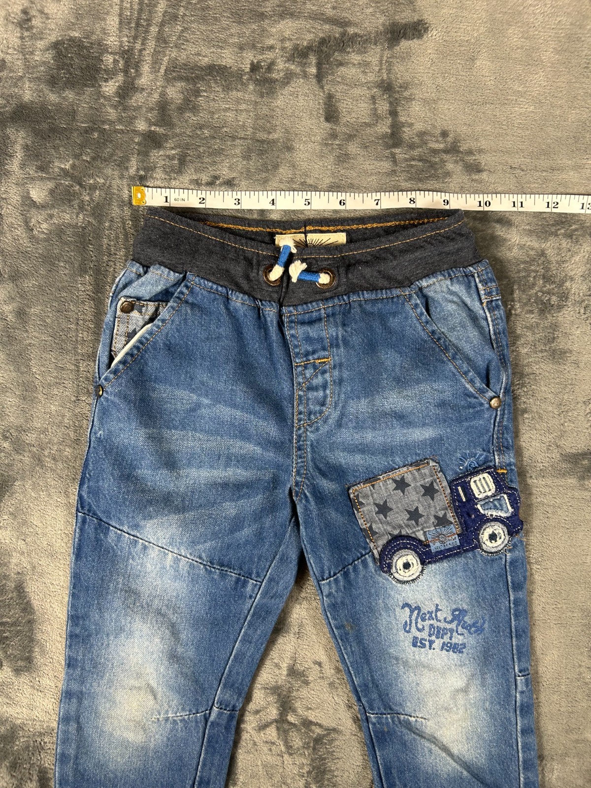 Next UK Denim Truck Jeans Outfit Boys 3-4 Years Embroidered Appliques Elastic