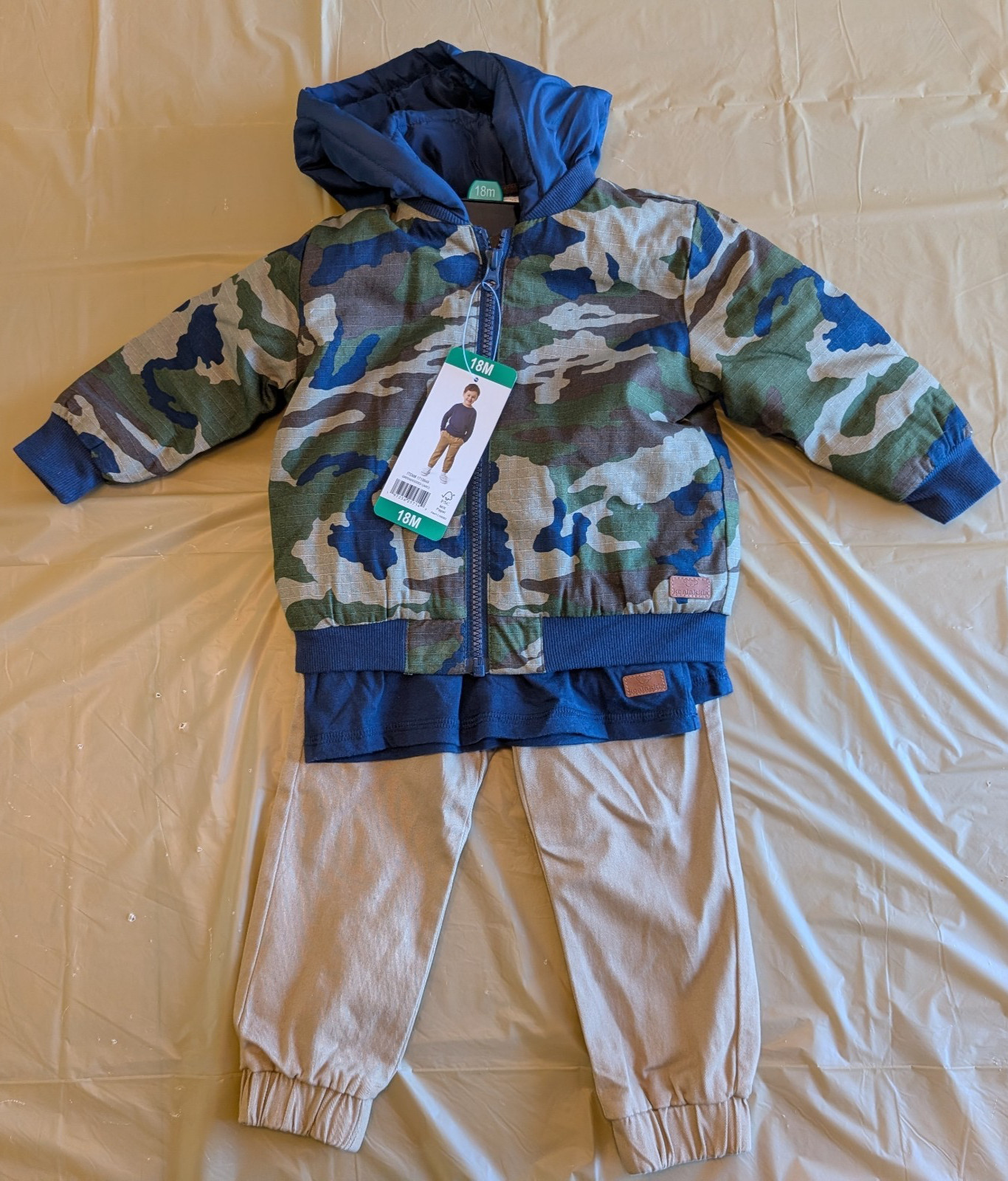 NWT Koala Kids 3 Piece Set Camo Puffer Jacket, Long Sleeve Shirt & Joggers