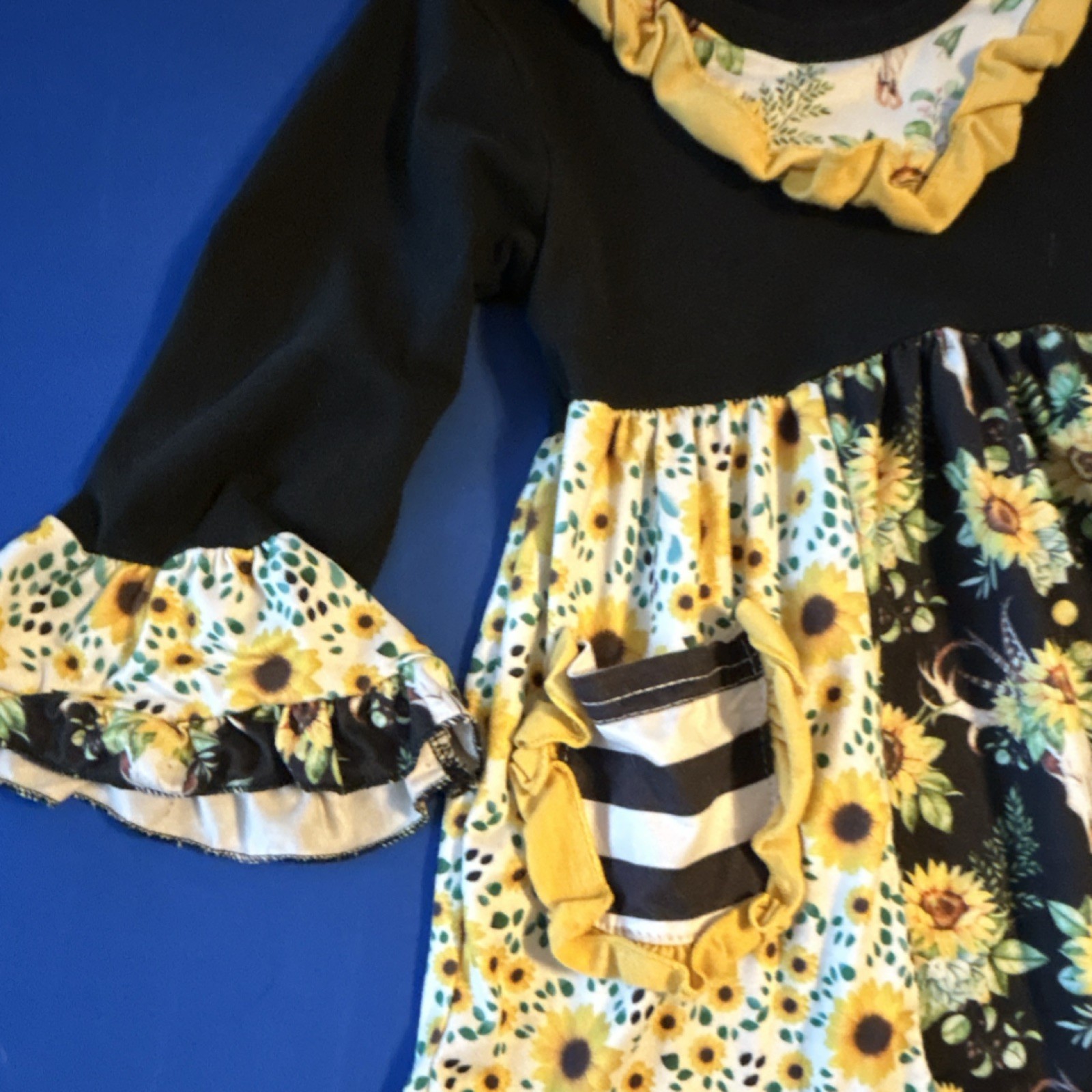 Girls 2T 2-Piece Sunflower Floral Striped Ruffle Top & Pants Set