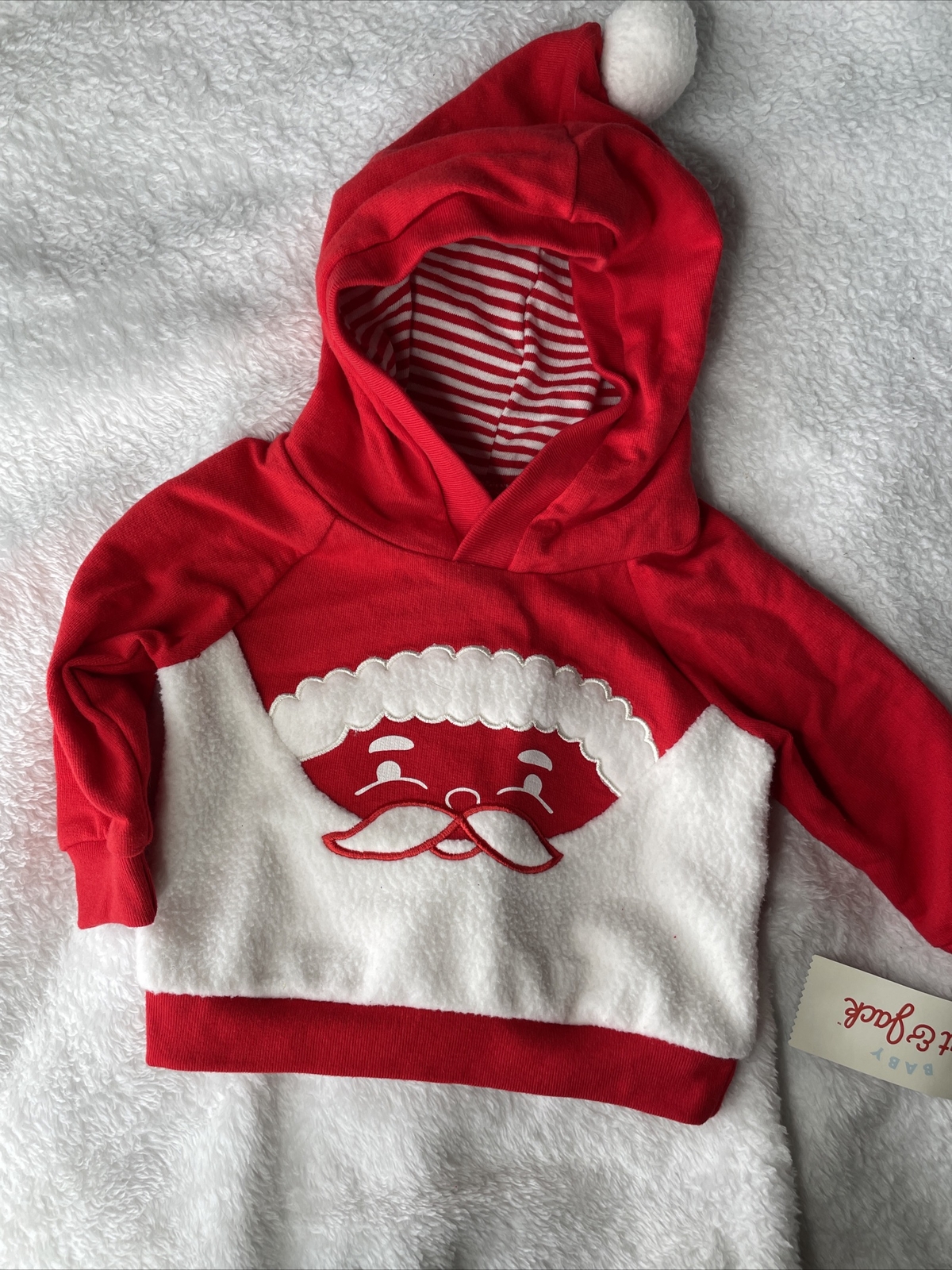 Santa Baby NEW Cat & Jack Christmas Hoodie 3-6 Months Infant Boy Sweatshirt Top