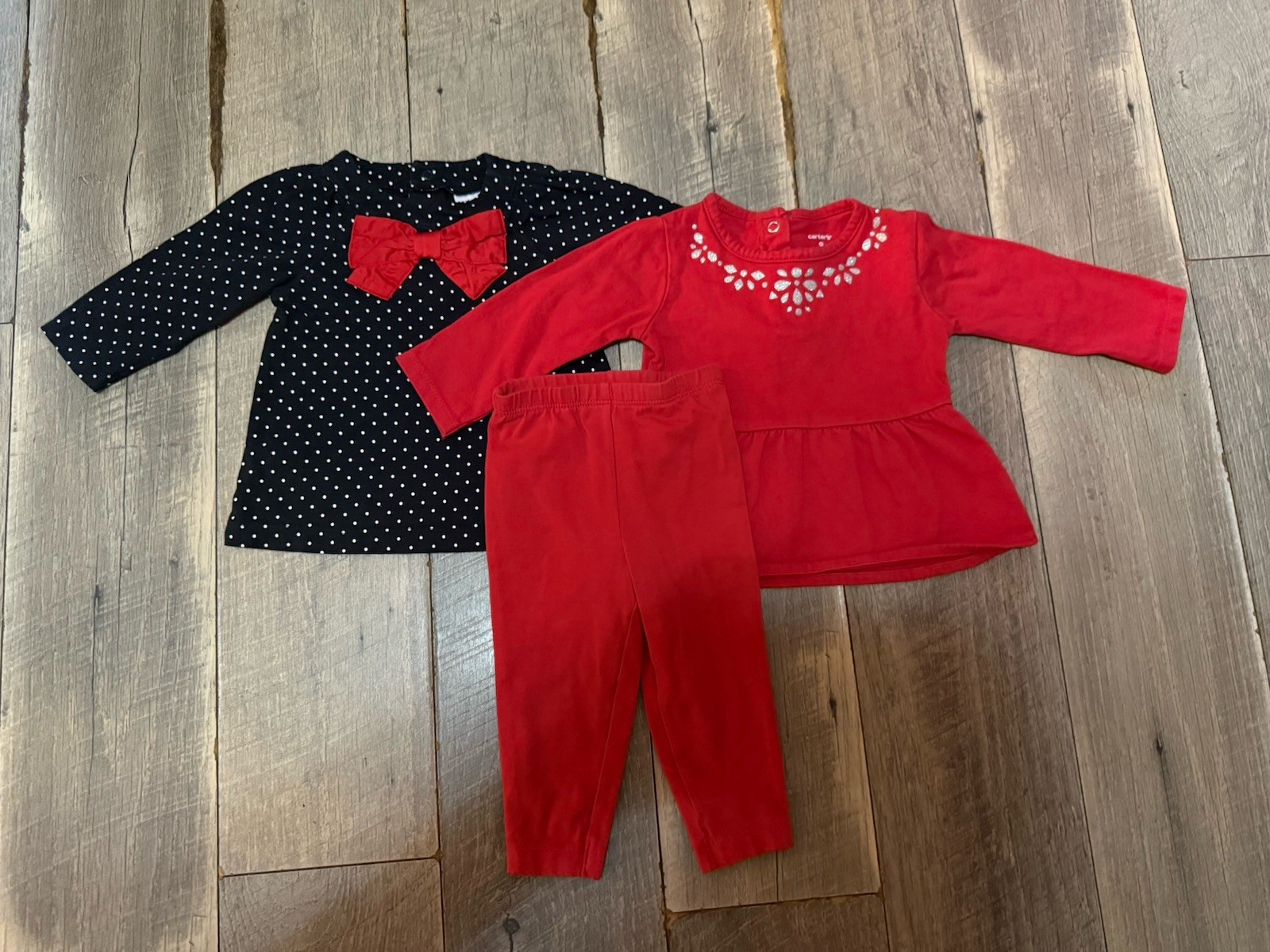 Carter’s 3 piece black and red pants and swim top LOT girls 9M