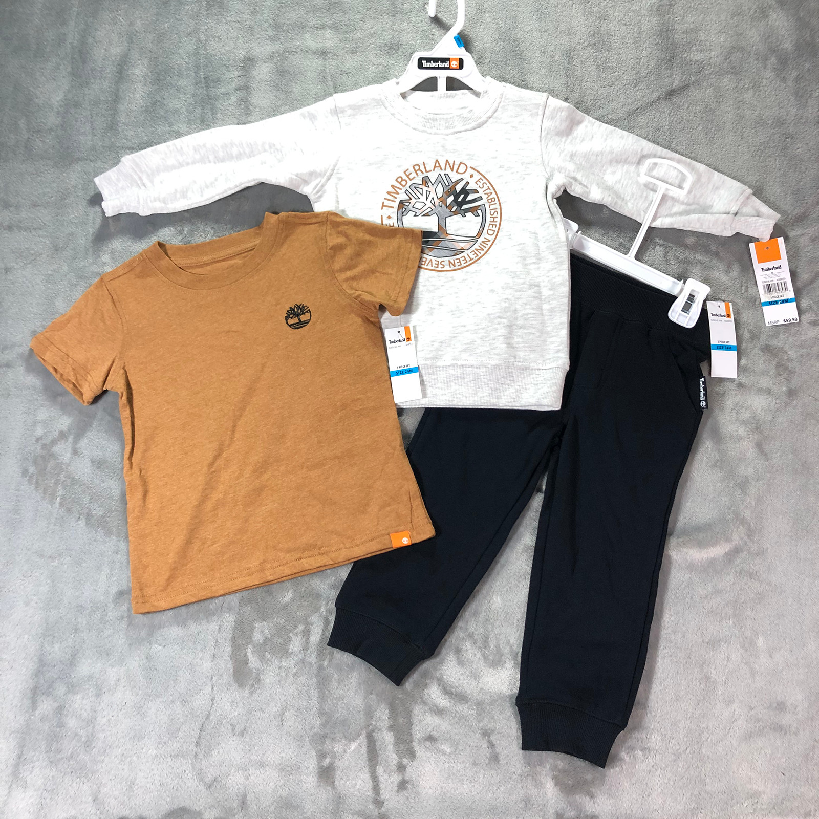 Timberland 3-Piece Pants Sweatshirt Shirt Set Sz 24M Boy NEW WITH TAGS