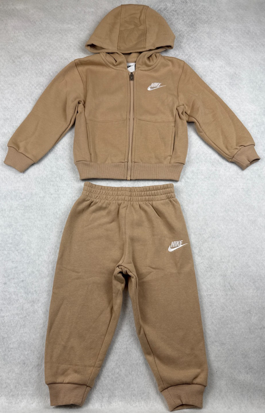 Nike Toddler 2 Piece Fleece Tracksuit Set 24M Tan Hoodie Jogger Sweatpants NWT