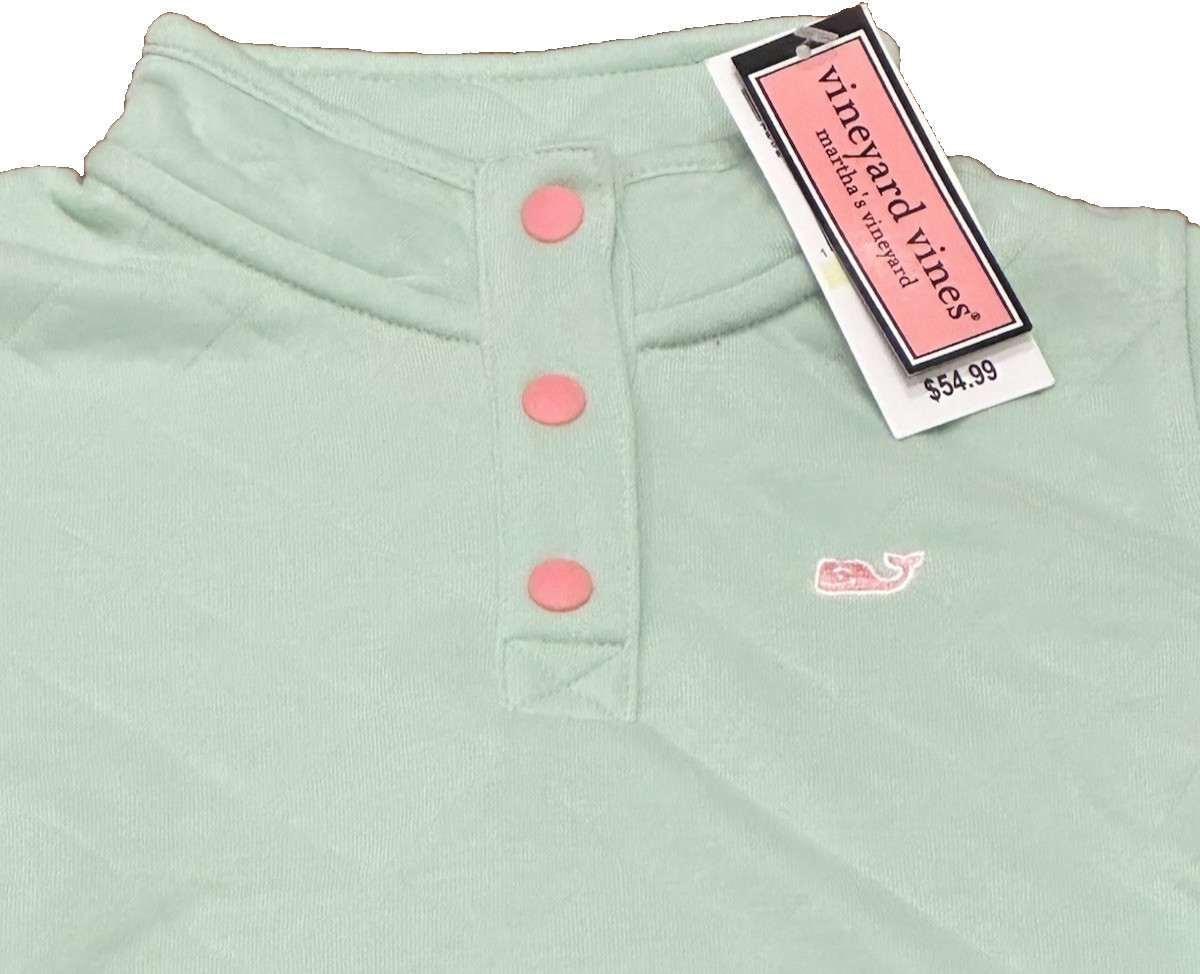 Classic Vineyard Vines Toddler Girl 4T Mist Green Quilted Snap Quarter Pullover