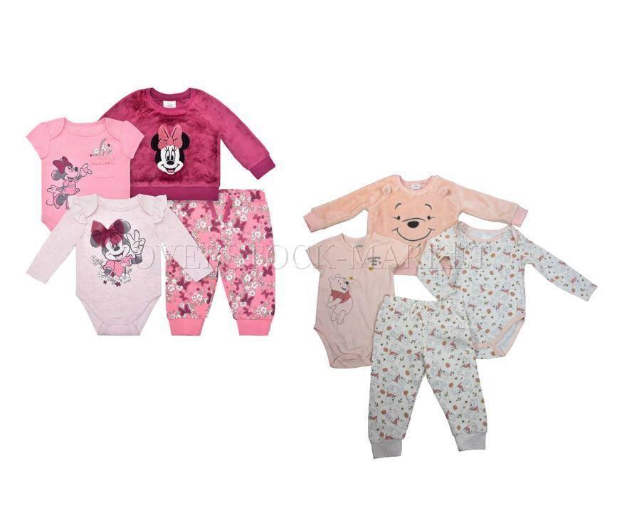 DISNEY BABY GIRL 4PC CHARACTER OUTFIT! 1 PLUSH TOP, 2 BODYSUITS, 1 PANT! VARIETY