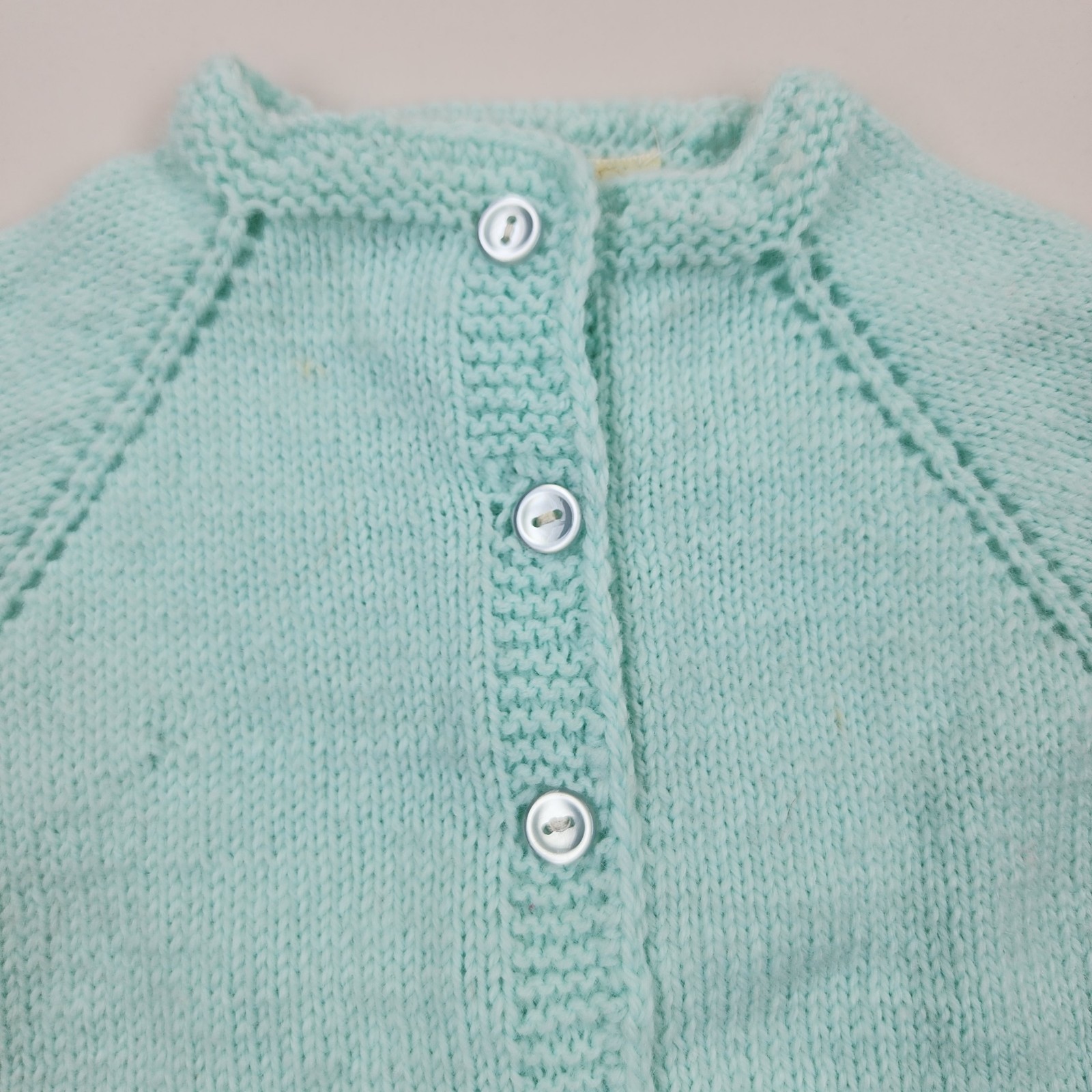 Vintage 1960s Hand Knit Baby Cardigan Set Blue Sweater & Booties 0-6 Months