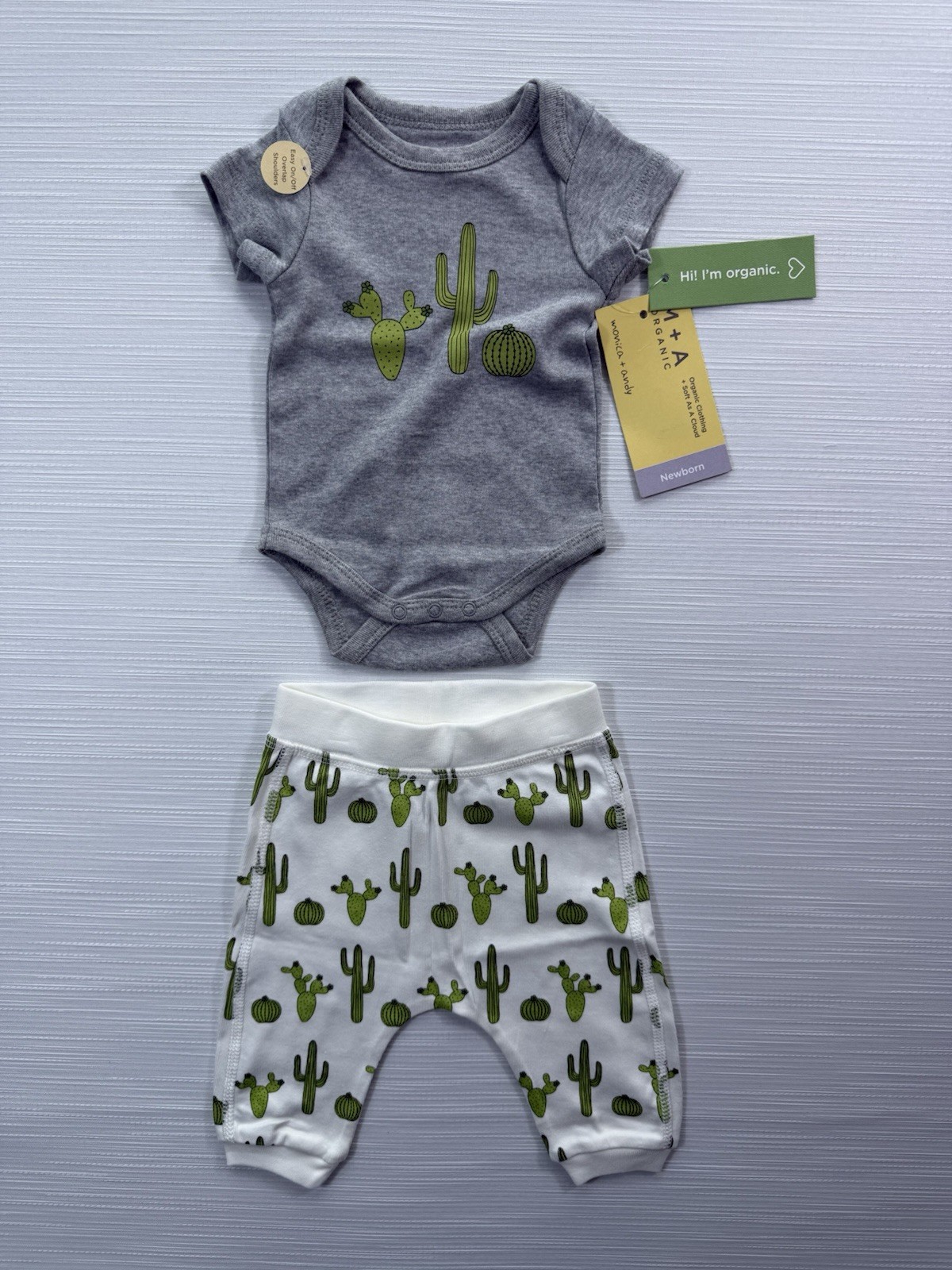 Monica + Andy Baby Clothes Lot Newborn NWT Organic Cotton Dog Cactus Dino 6Pc