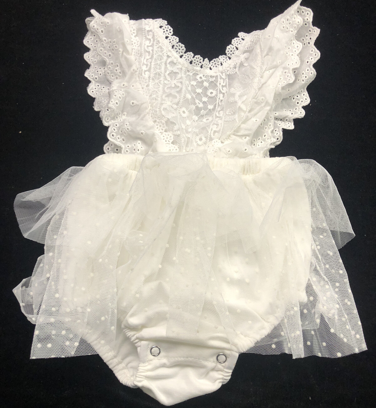 Unbranded Romper Skirt Tul Baby Girl Size 1 Year White Button Sleeveless