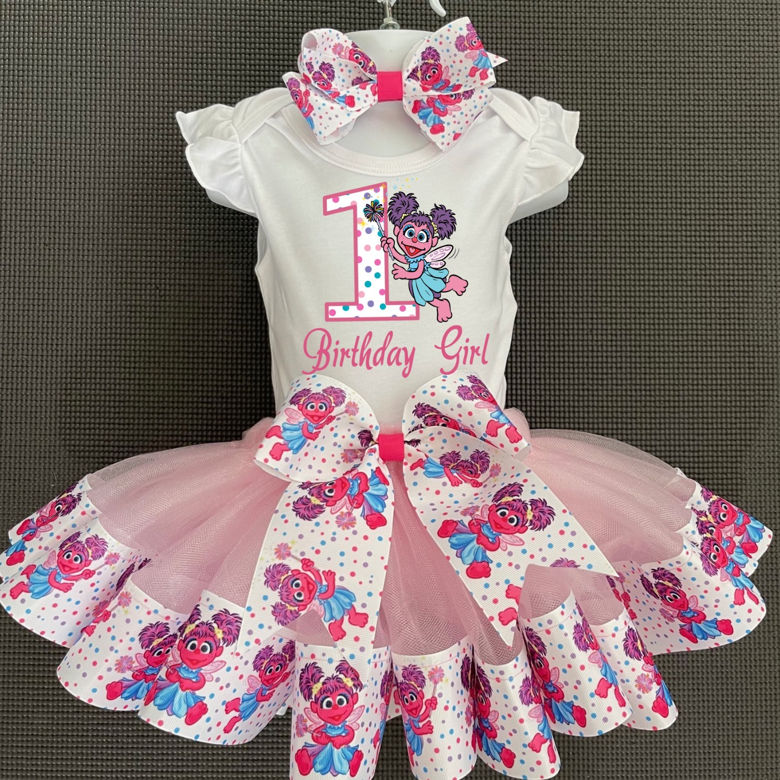 Baby Toddler Girls ABBY 3 Piece Birthday Ribbon Tutu Tutu Outfit | Made to Order
