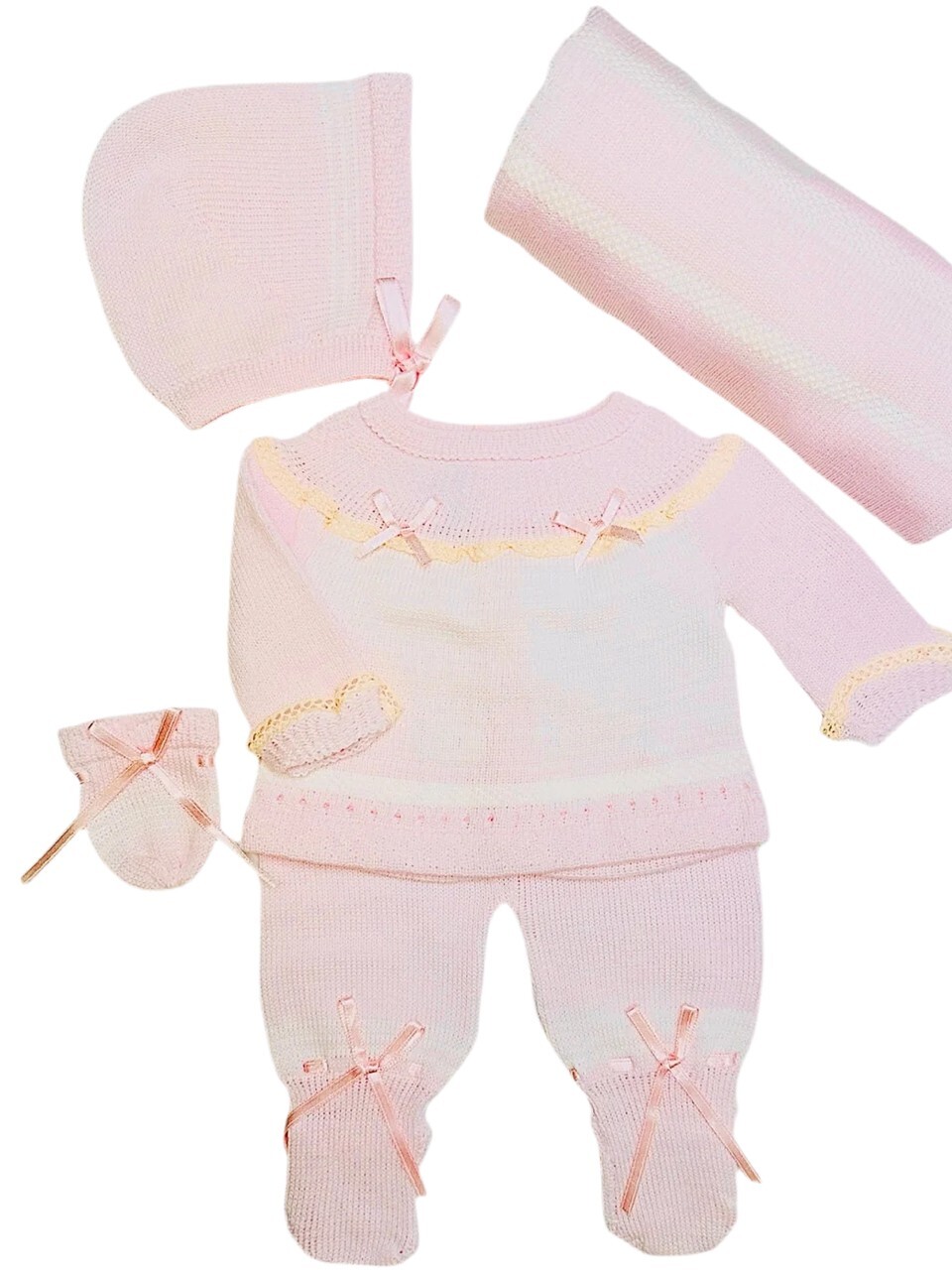 Girl Premie Pink and Cream Knit 5 piece set made in colombia