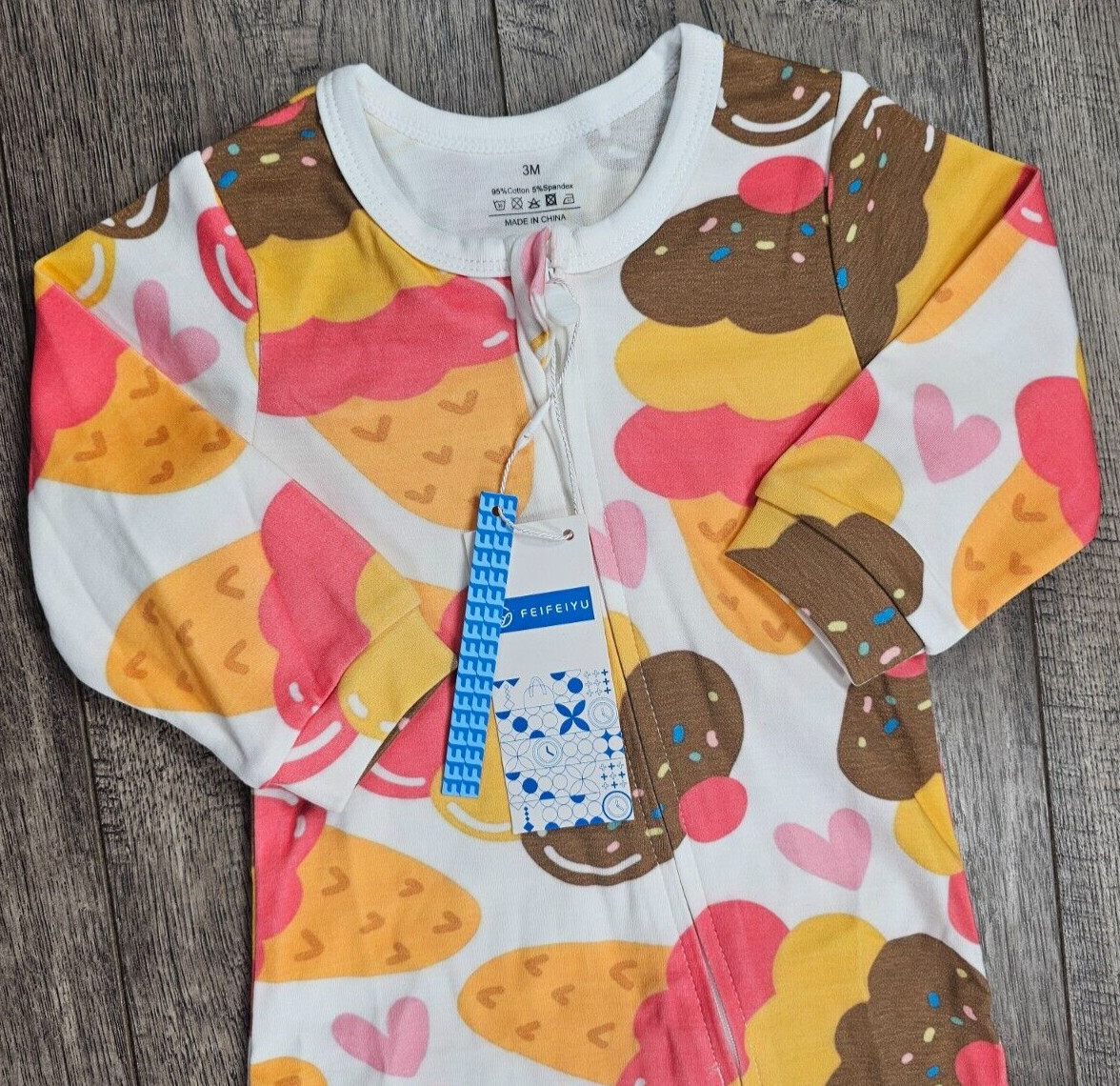 Baby Girl Boy Clothes New FEIFEIYU 3 Month Fun Ice Cream Cone Footed Outfit
