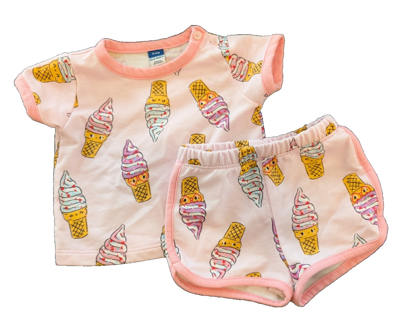 Old Navy 3-6M baby girl pink ice cream cone shirt and shorts two piece set