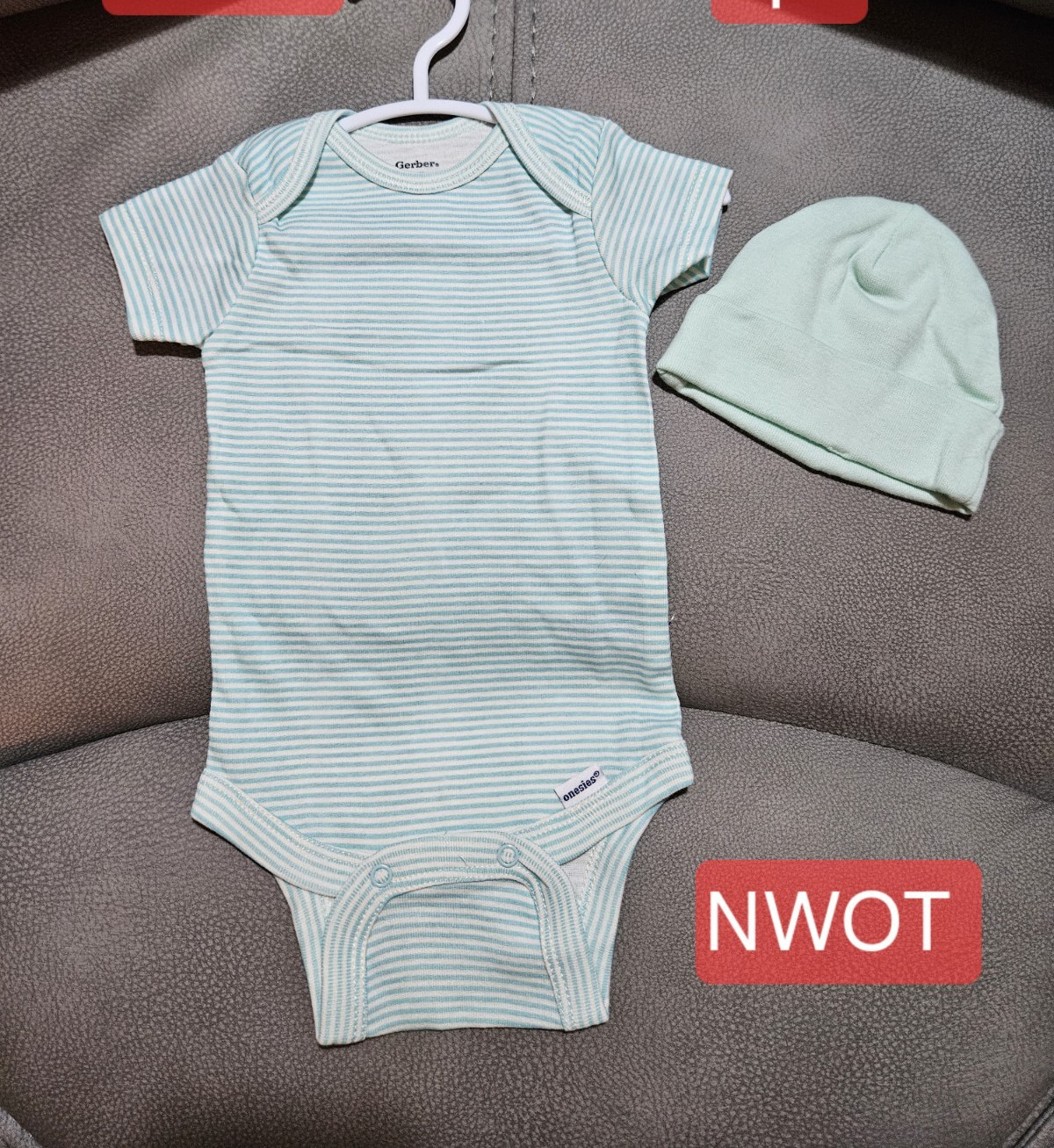 Gerber 2pc Cotton Striped Bodysuit & Hat Set 0-3M Blue/White Snap