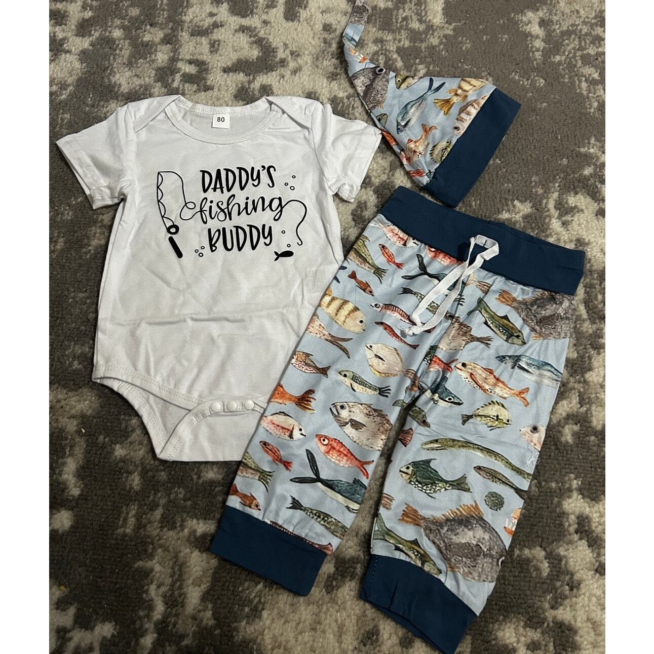 Toddler Boy Three Piece “Daddy’s Fishing Buddy” Outfit 12-18 Months (NEW)