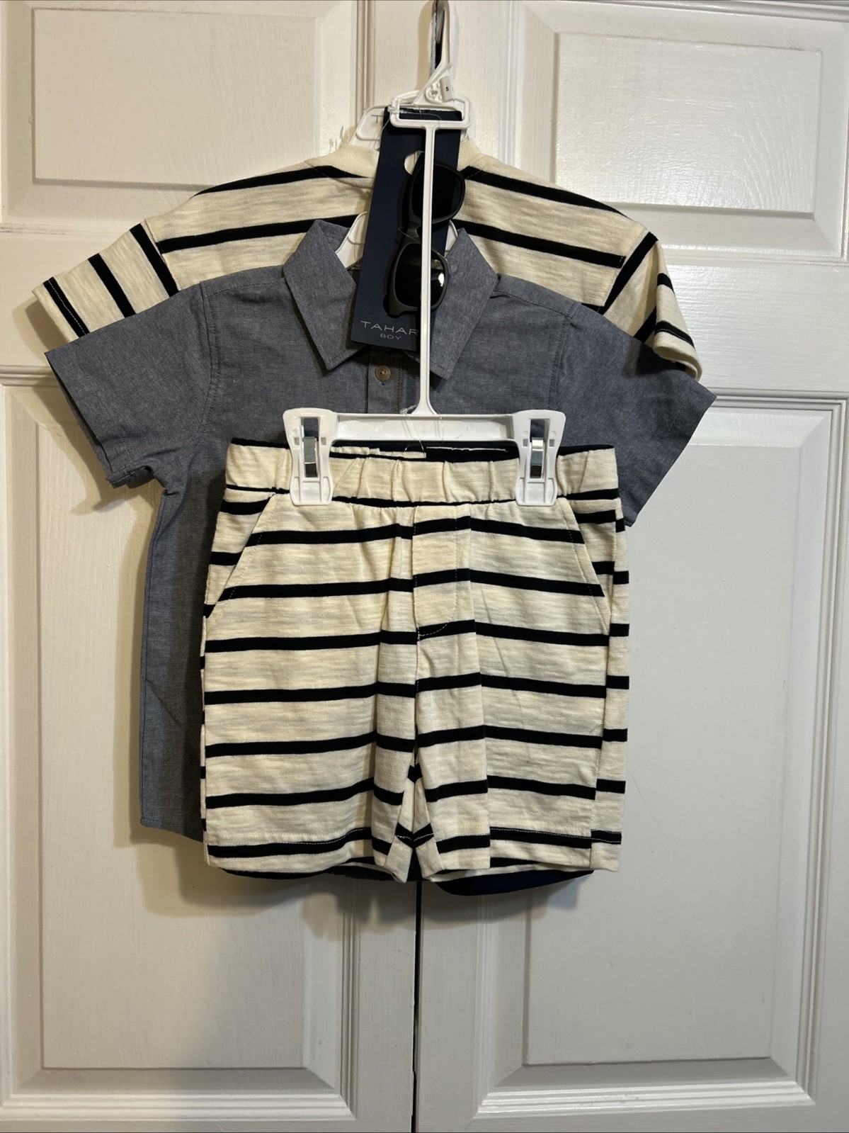 NWT TAHARI Size 5 Boys 4-pc Shorts Set, Pants Shirt Tee Short Sleeves Sunglasses