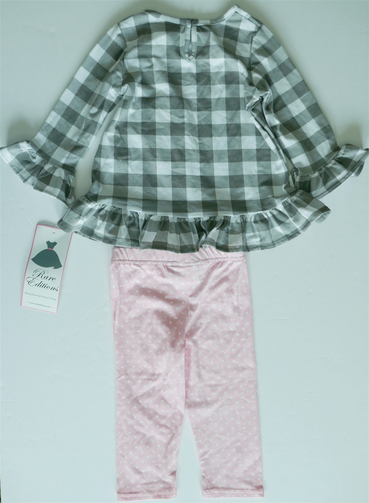 NWT Rare Editions SET Pink Poodle Fifi Gray Check Tunic+Polka Dot Pants 18 mo