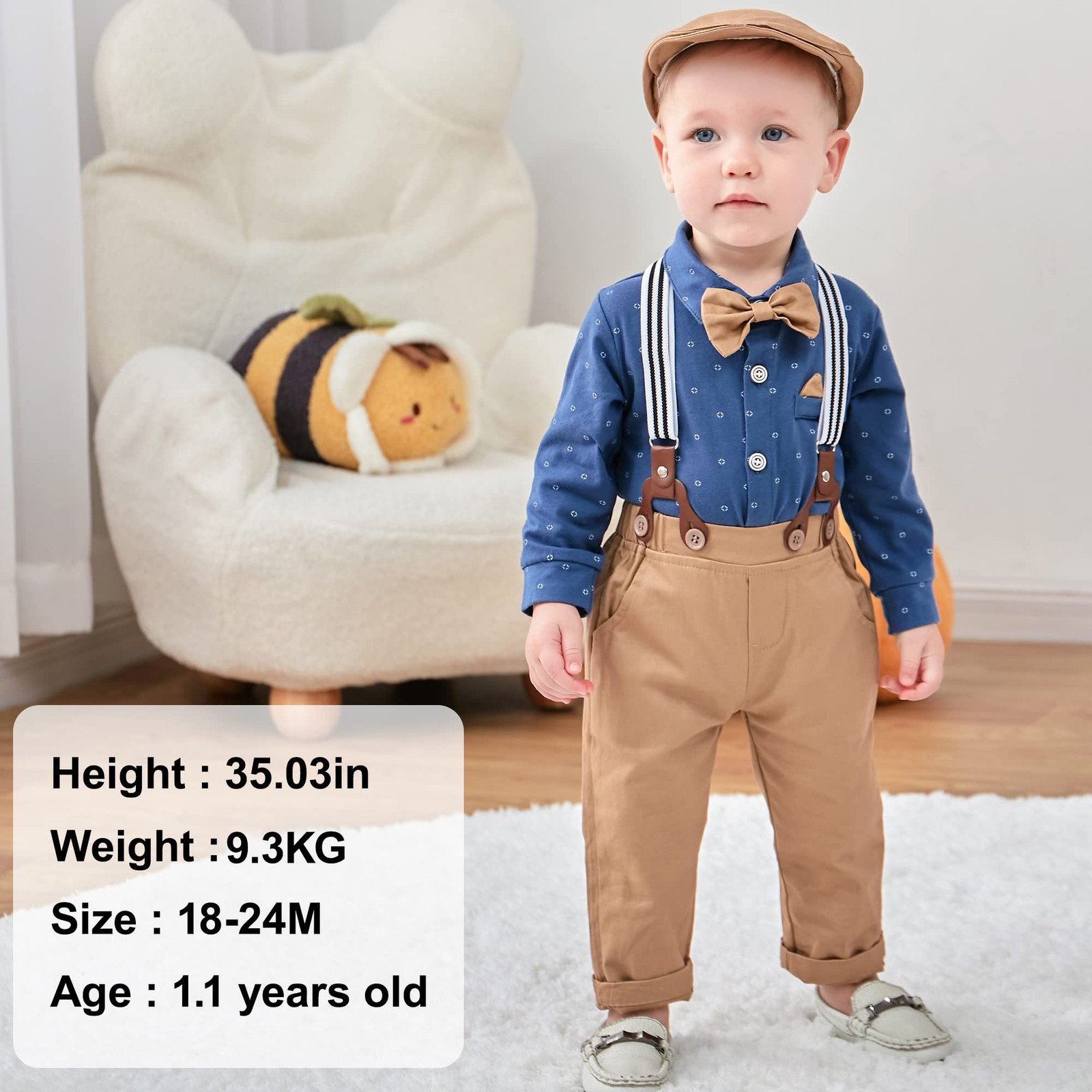 Baby Boy Clothes 0-24M Newborn Infant Gentleman Outfit, Shirt+Bowtie+Beret+Su…