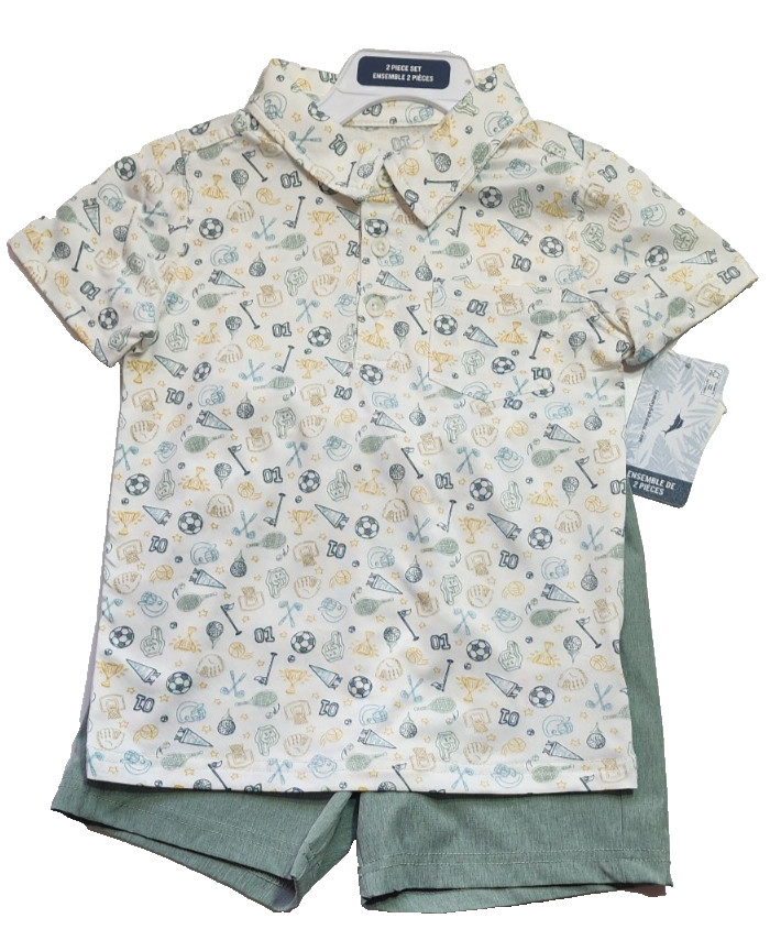 Tommy Bahama Boys Size 4T White /Green Sport Theme Polo Shirt & Green Short