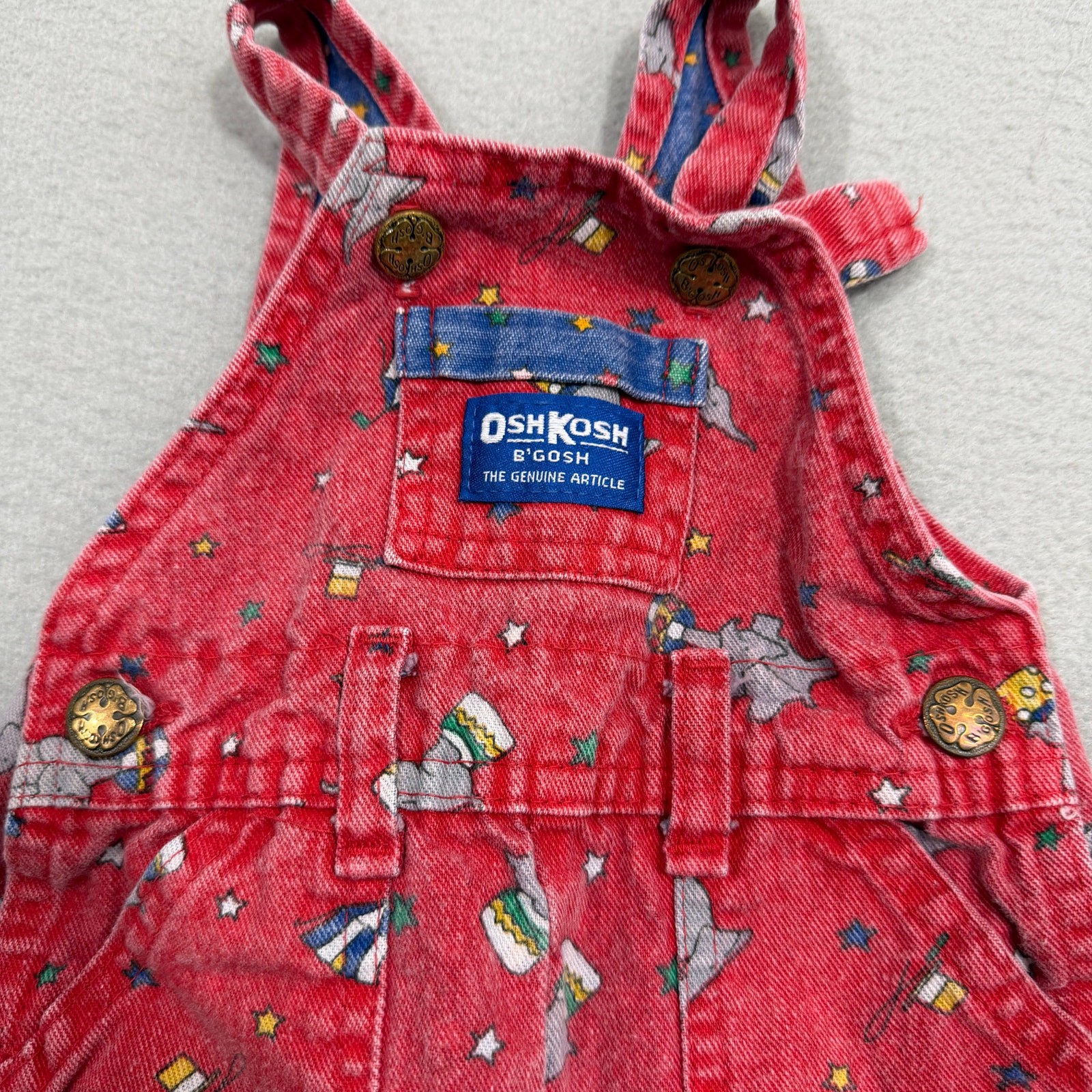 Vintage OSHKOSH Vestbak Corduroy Overalls 3/6 Month Red USA Elephants Circus