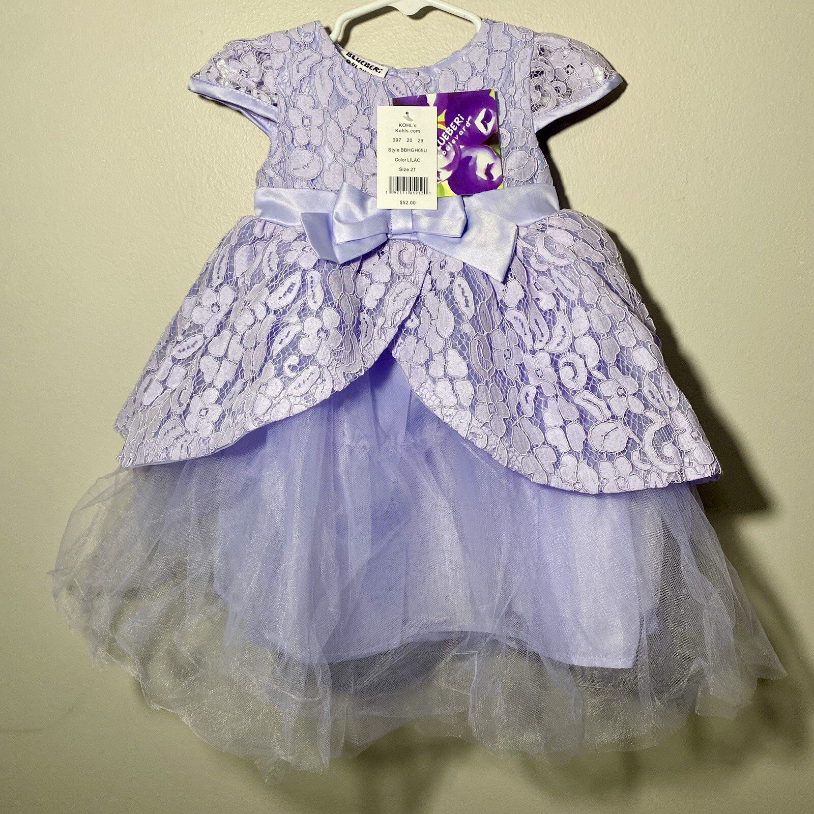 Blueberry Boulevard Little Girls Dress Purple Sz 2T Lace Tulle Bow Short Sleeve