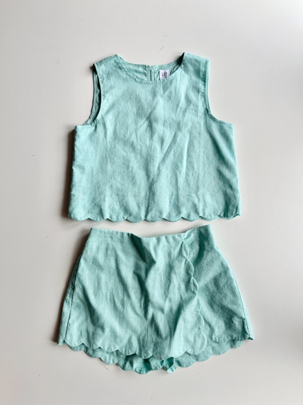 Girls’ 2pc GAP Turquoise Linen Cotton Blend Scalloped Tank Skort Set, Size M (8)