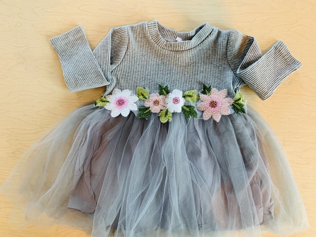 NEW Cotton Jersey Dress with Flowers and Tutu, 18-24 Months, Holiday Dress NWT