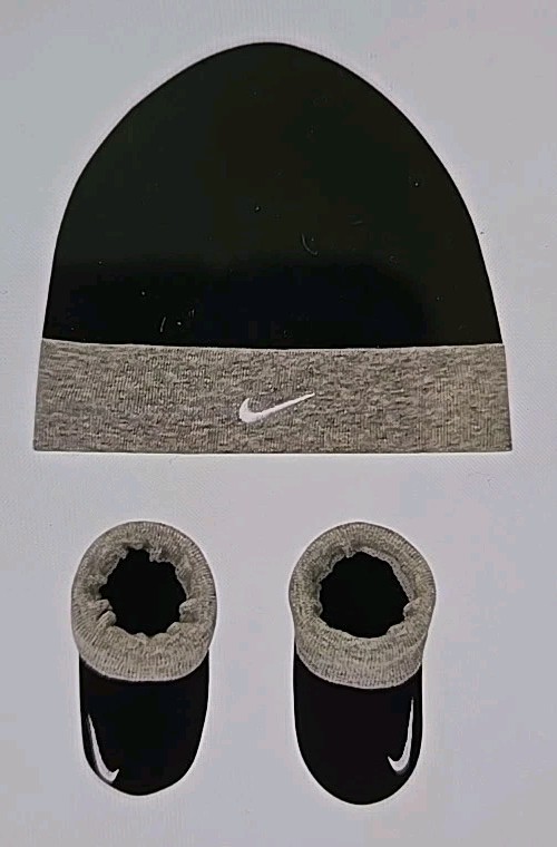 Baby Nike Black Beanie Hat Booties Set, Infant Unisex, Size: 0-6 Months NWT