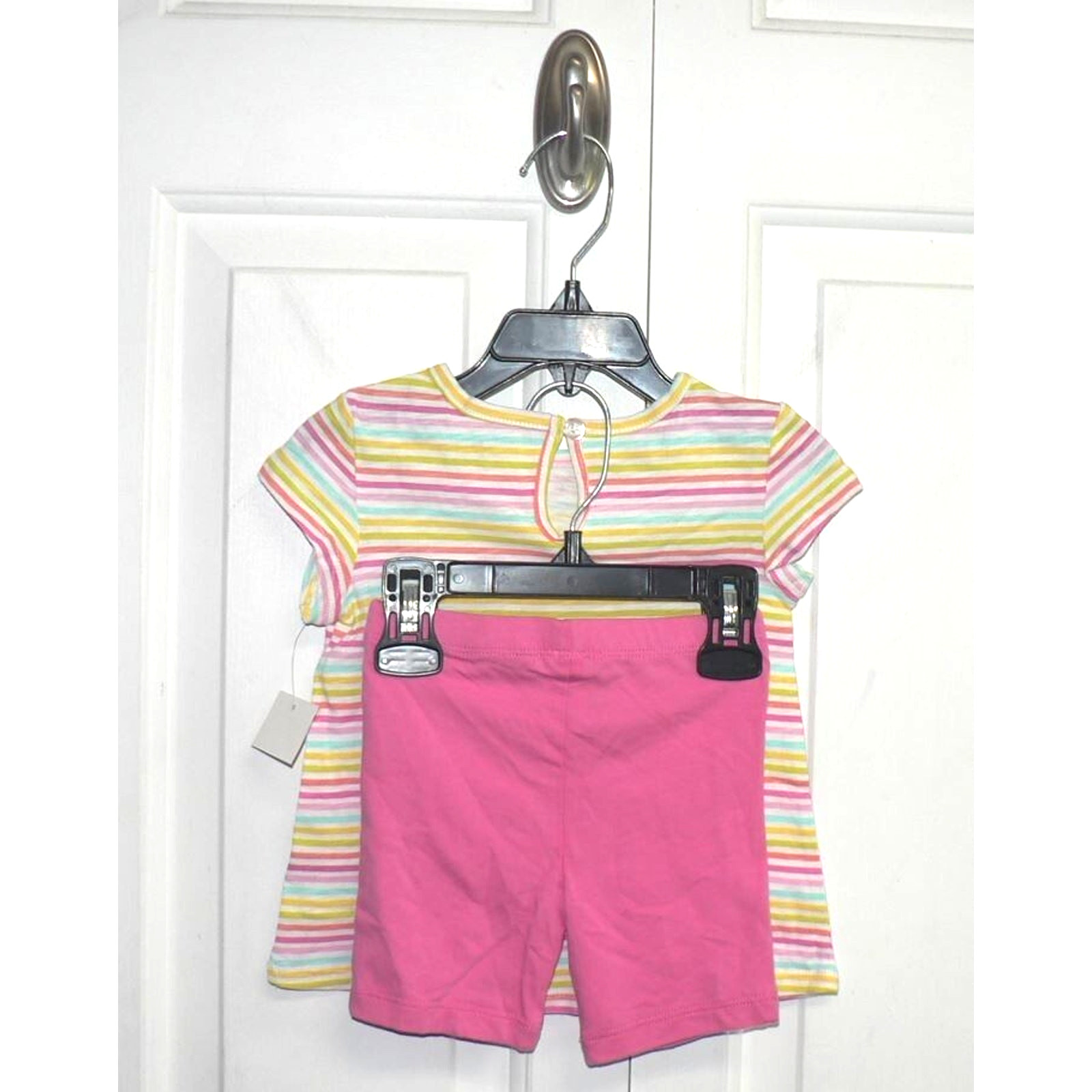 Little Me Girls Striped Short Sleeve Shirt & Short Set 24 Mths In Pink Multi